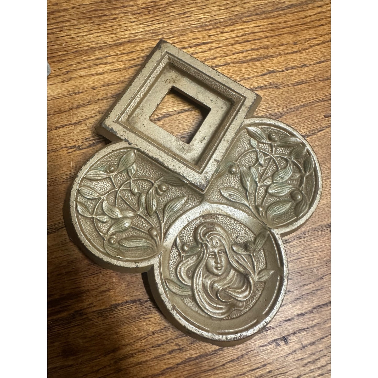 Antique Victorian Art Nouveau Cast Iron Inkwell Tray Woman