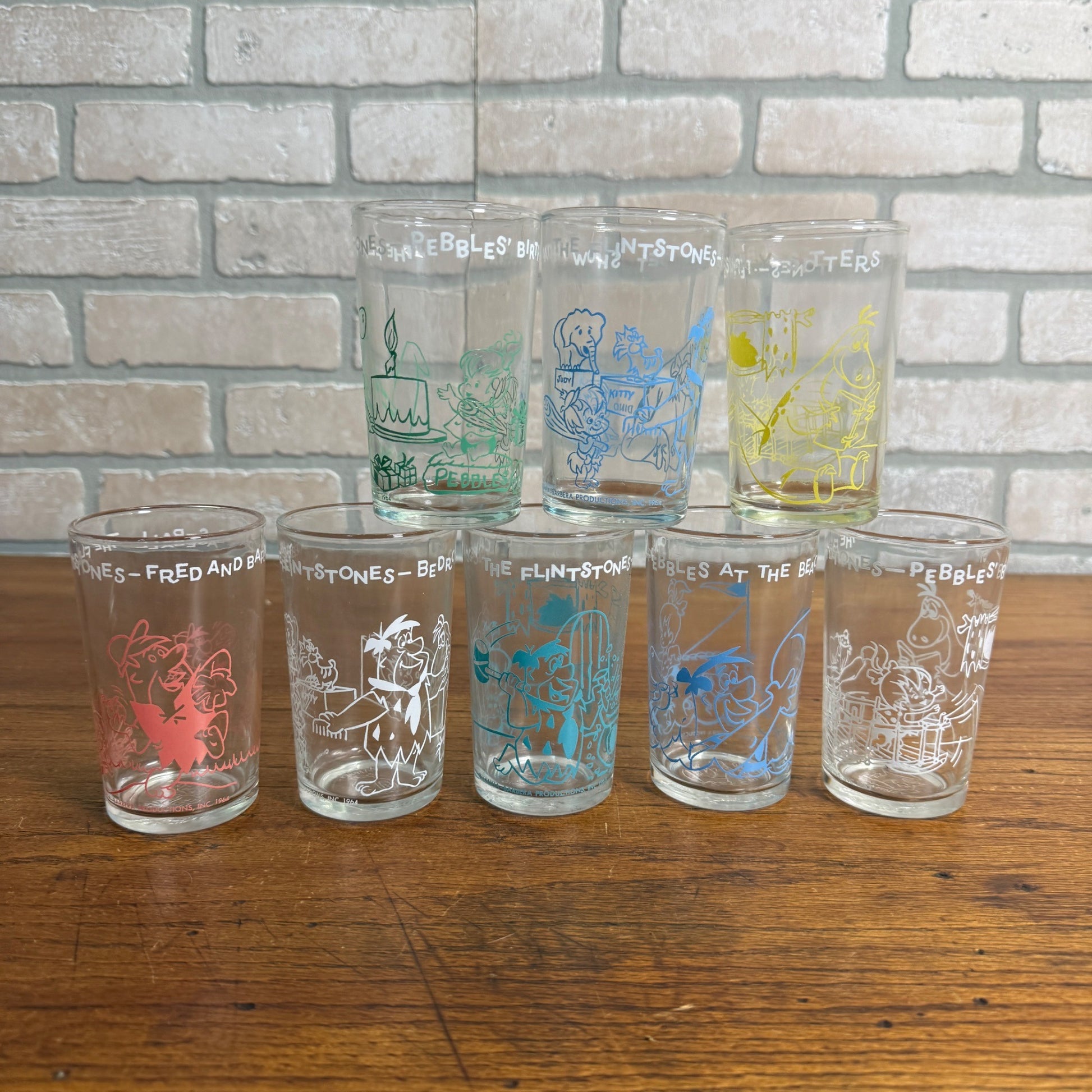 Lot of 8 Vintage Flintsone Welches Grape Jelly Jars Glasses, All Different Retro