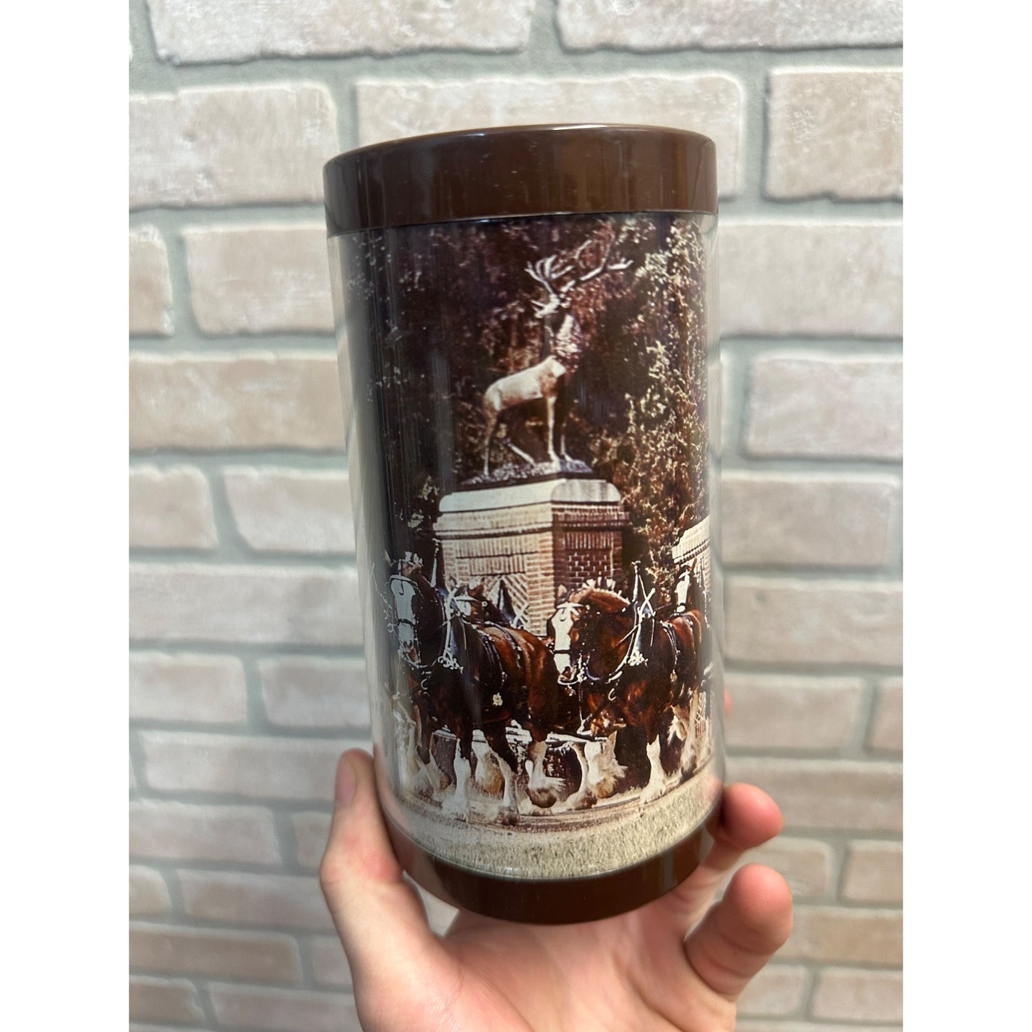 1970s Anheuser Busch Budweiser Clydesdale Horses Thermo-serv Insulated Beer Mug