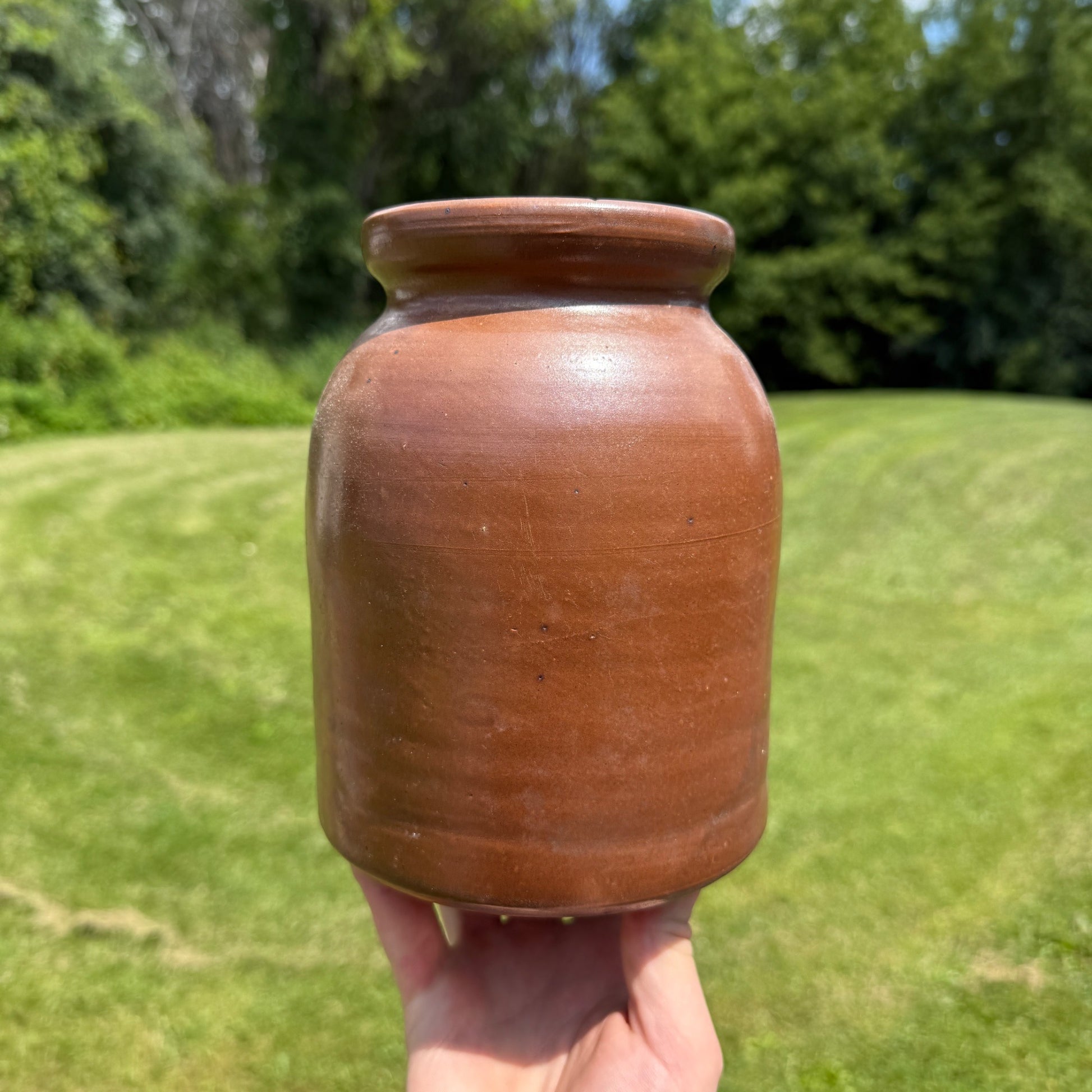 Antique Brown Stoneware Snuff Preserves Jar Crock No Lid
