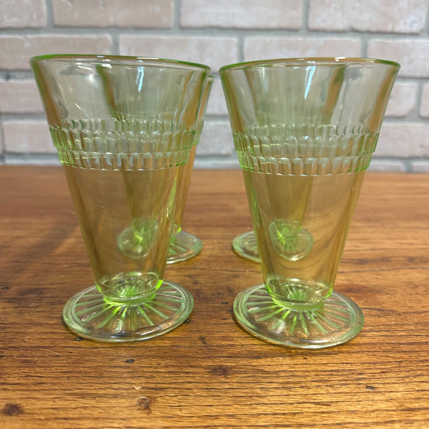4pc Anchor Hocking Roulette Ice Tea Tumblers Uranium Vasline Depression Glass