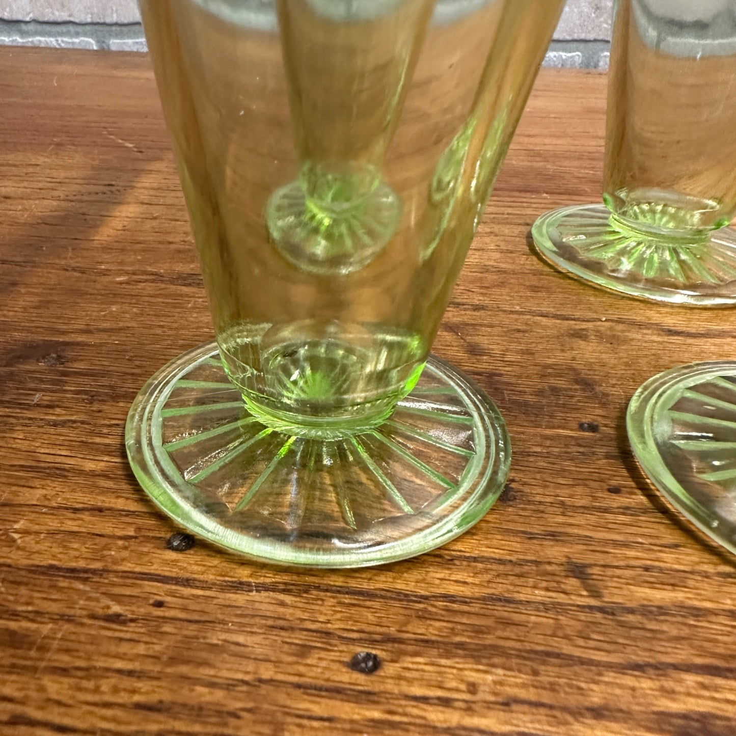 4pc Anchor Hocking Roulette Ice Tea Tumblers Uranium Vasline Depression Glass