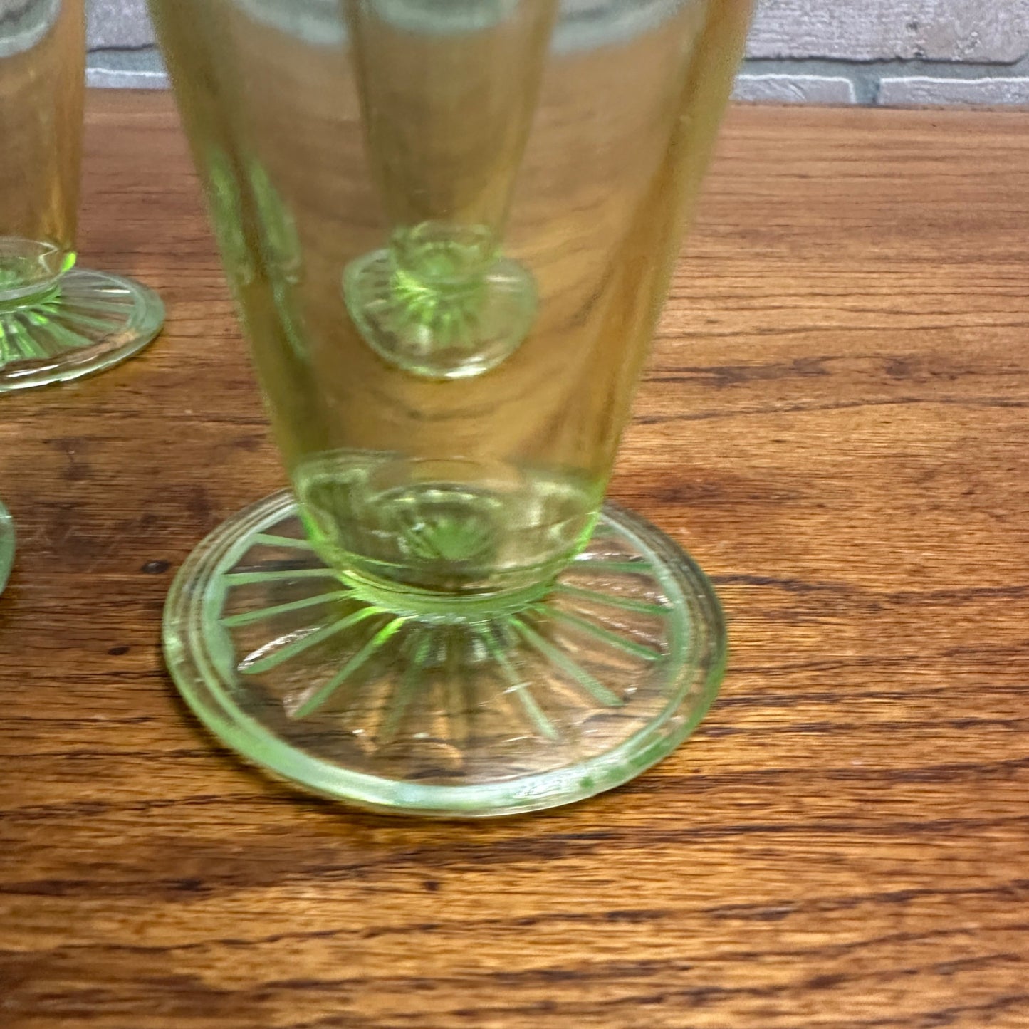 4pc Anchor Hocking Roulette Ice Tea Tumblers Uranium Vasline Depression Glass