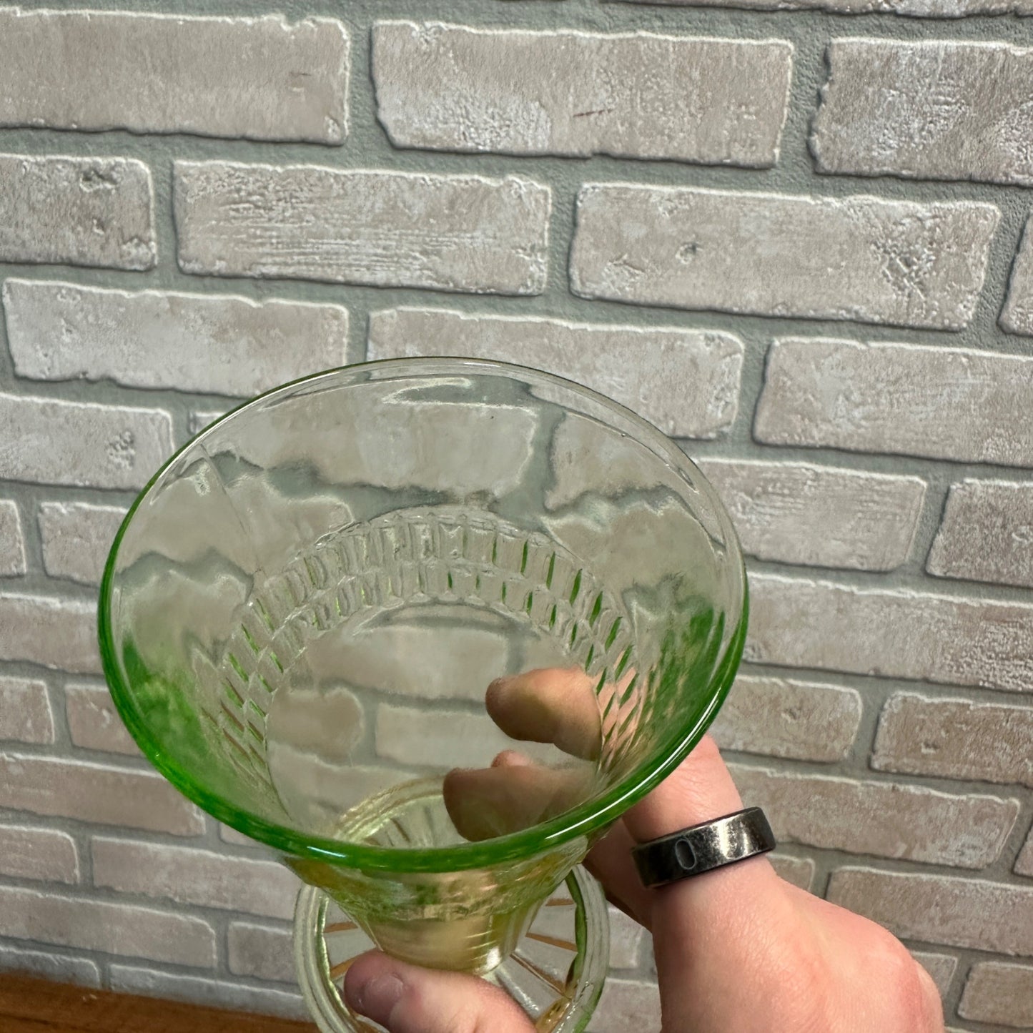 4pc Anchor Hocking Roulette Ice Tea Tumblers Uranium Vasline Depression Glass