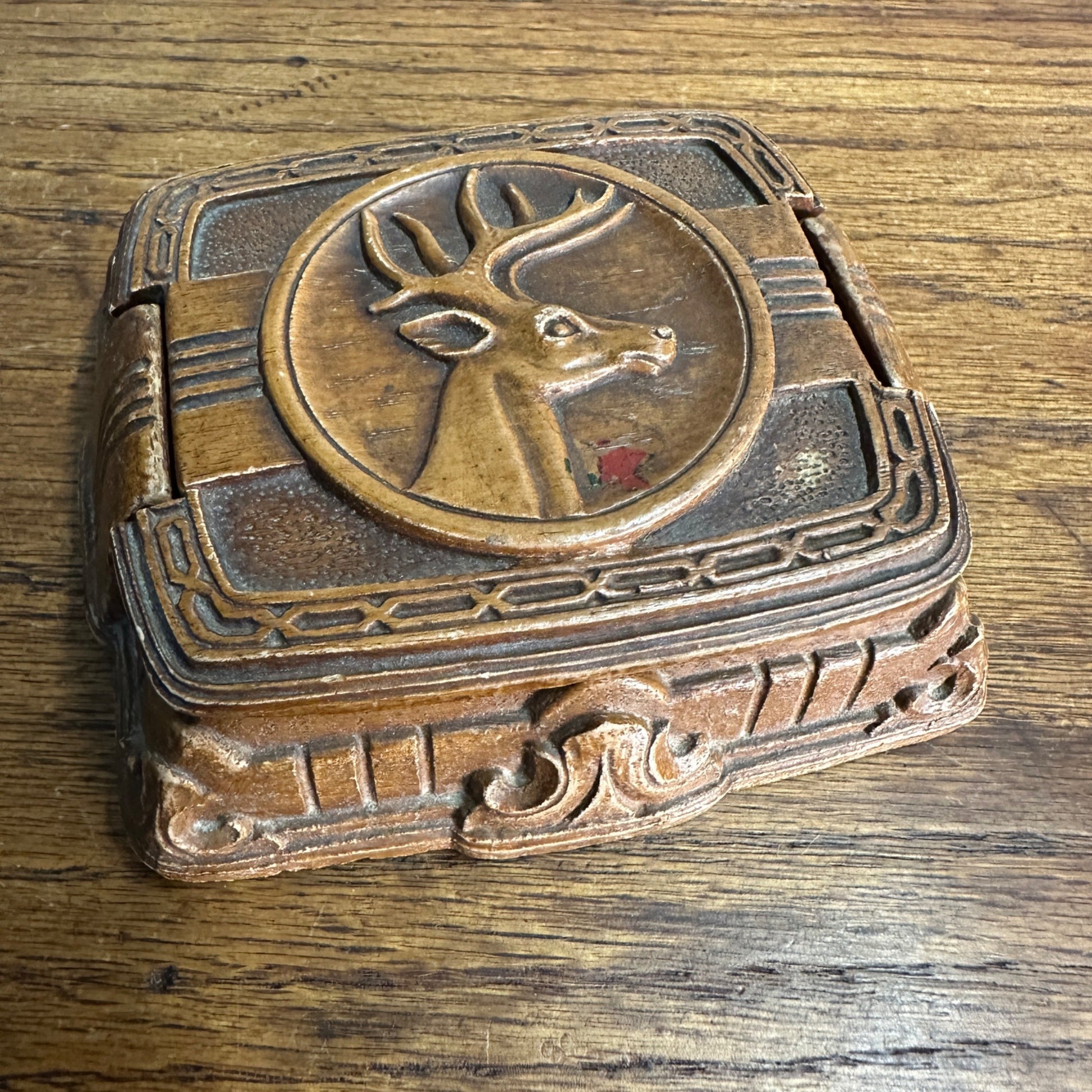 Vintage Syroco Style Art Deco Trinket Box Cigarette Case Elk Deer
