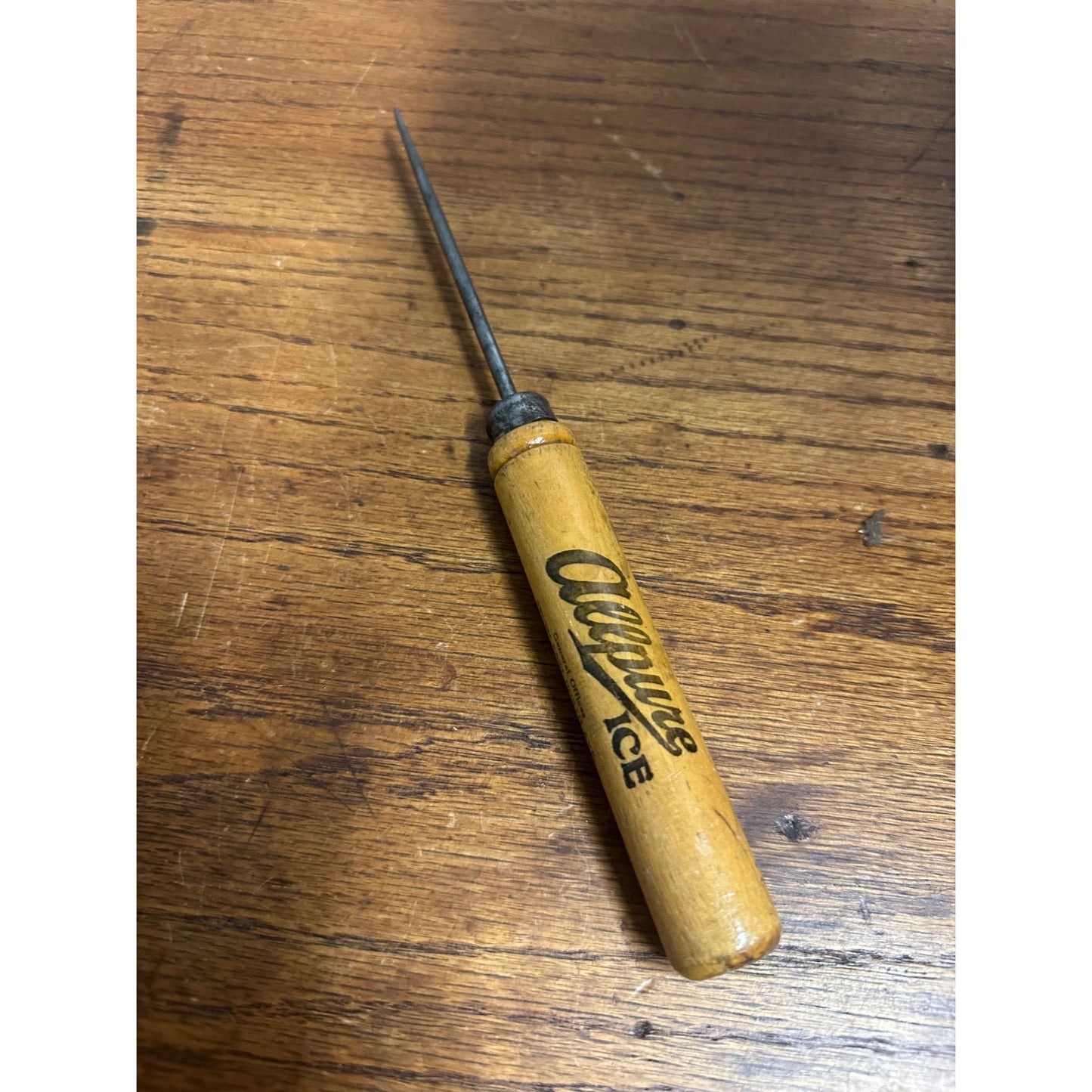 Vintage AllPure Wisconsin Ice And Coal Ice Pick 9 1/2" Advertising Utensil Kitchen