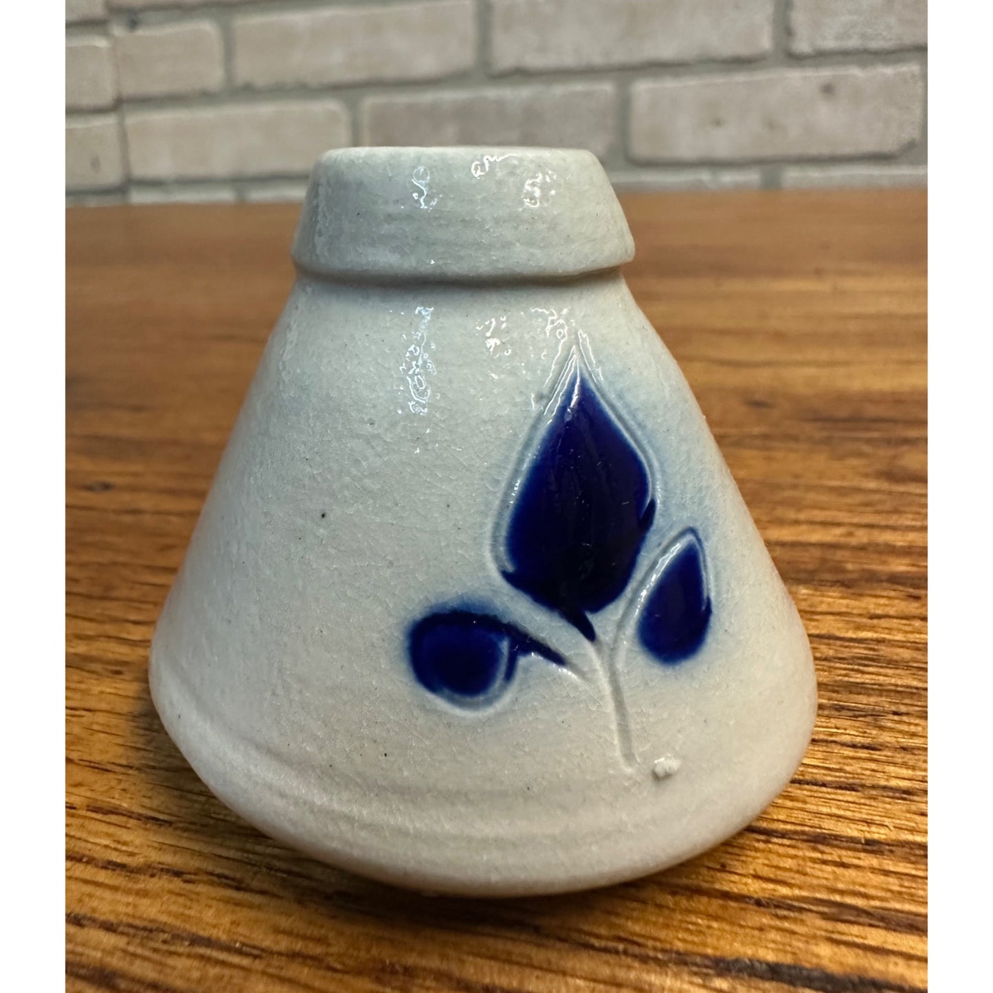 Williamsburg Salt Glazed Pottery Bud Vase Ink Well Cobalt Blue Floral Farmhouse