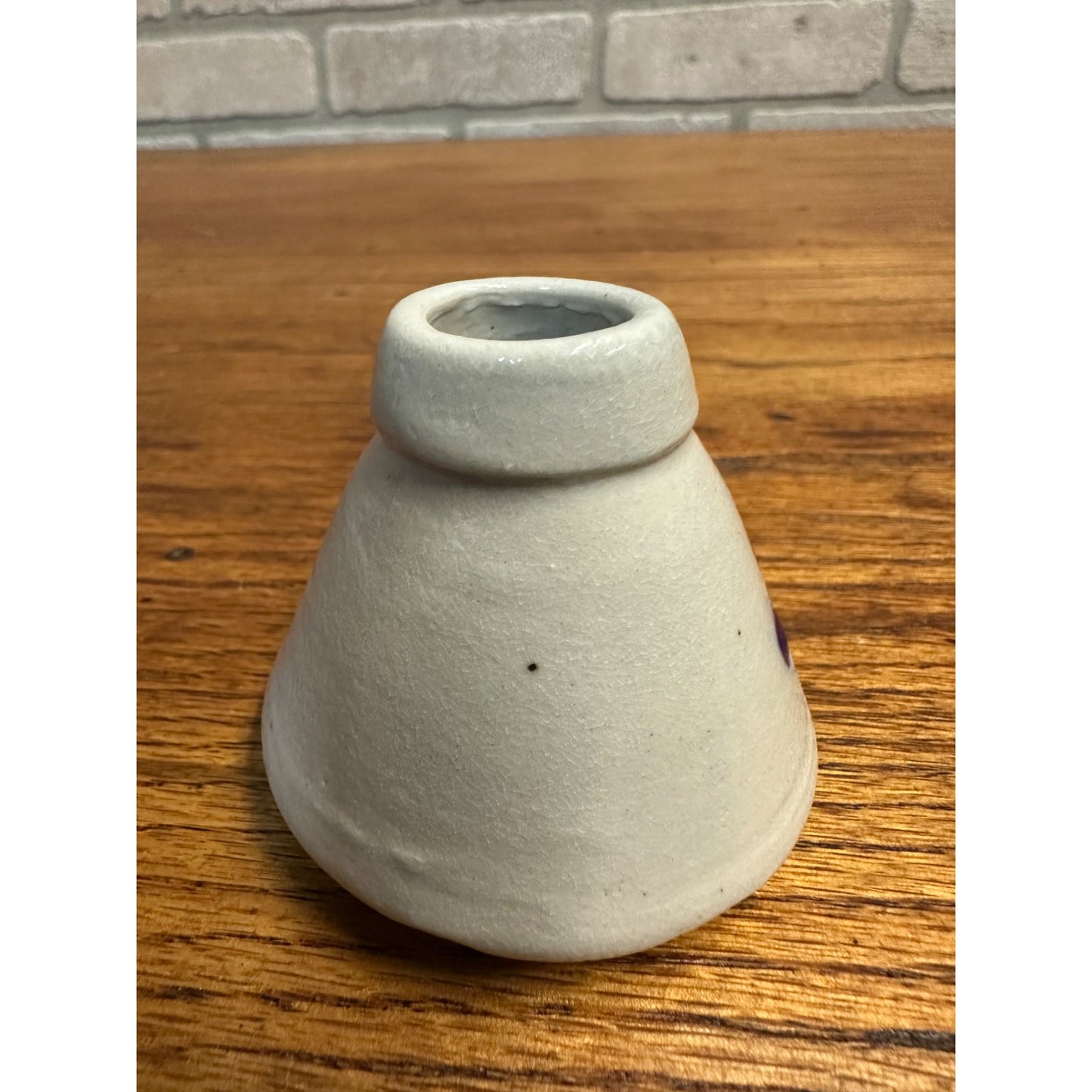 Williamsburg Salt Glazed Pottery Bud Vase Ink Well Cobalt Blue Floral Farmhouse