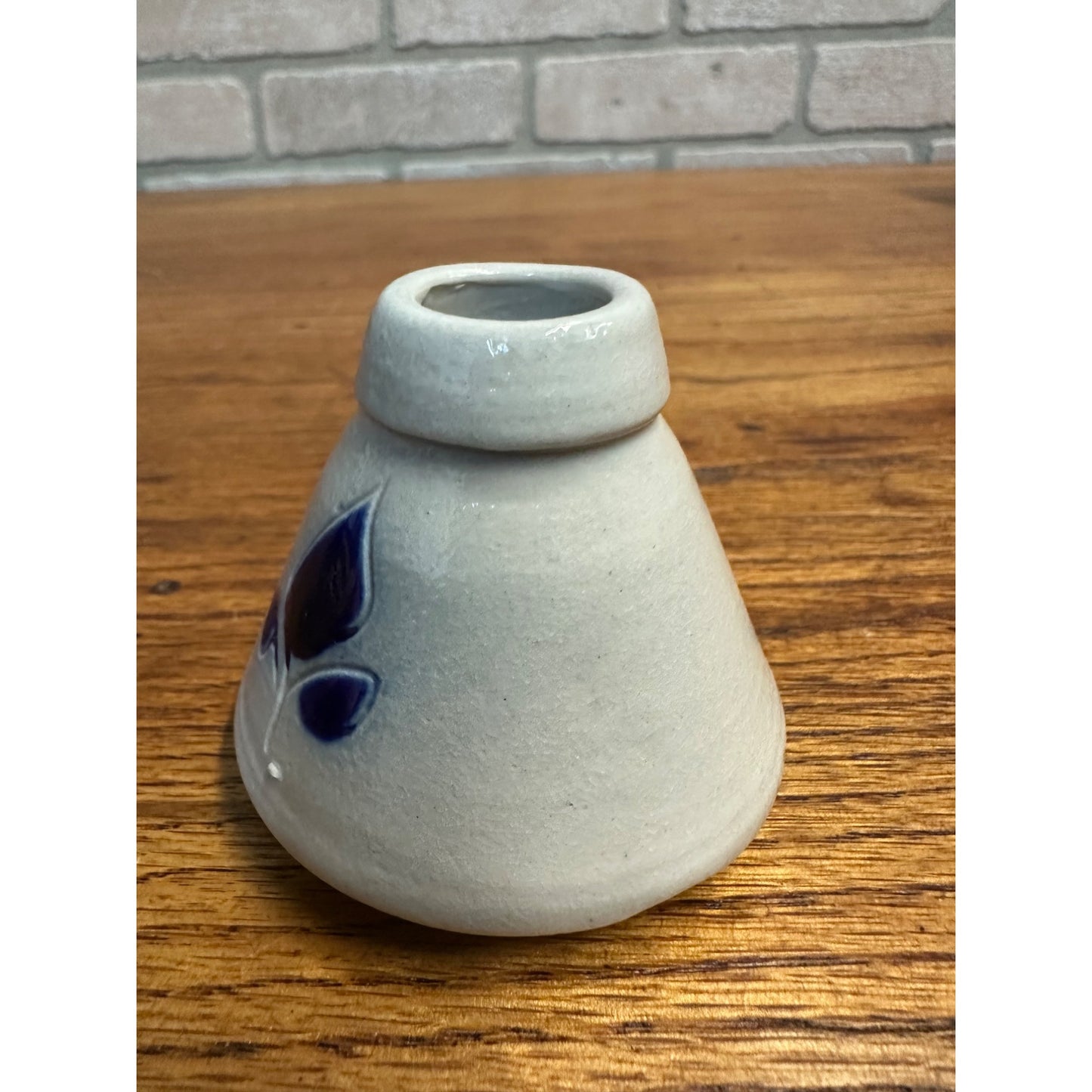 Williamsburg Salt Glazed Pottery Bud Vase Ink Well Cobalt Blue Floral Farmhouse