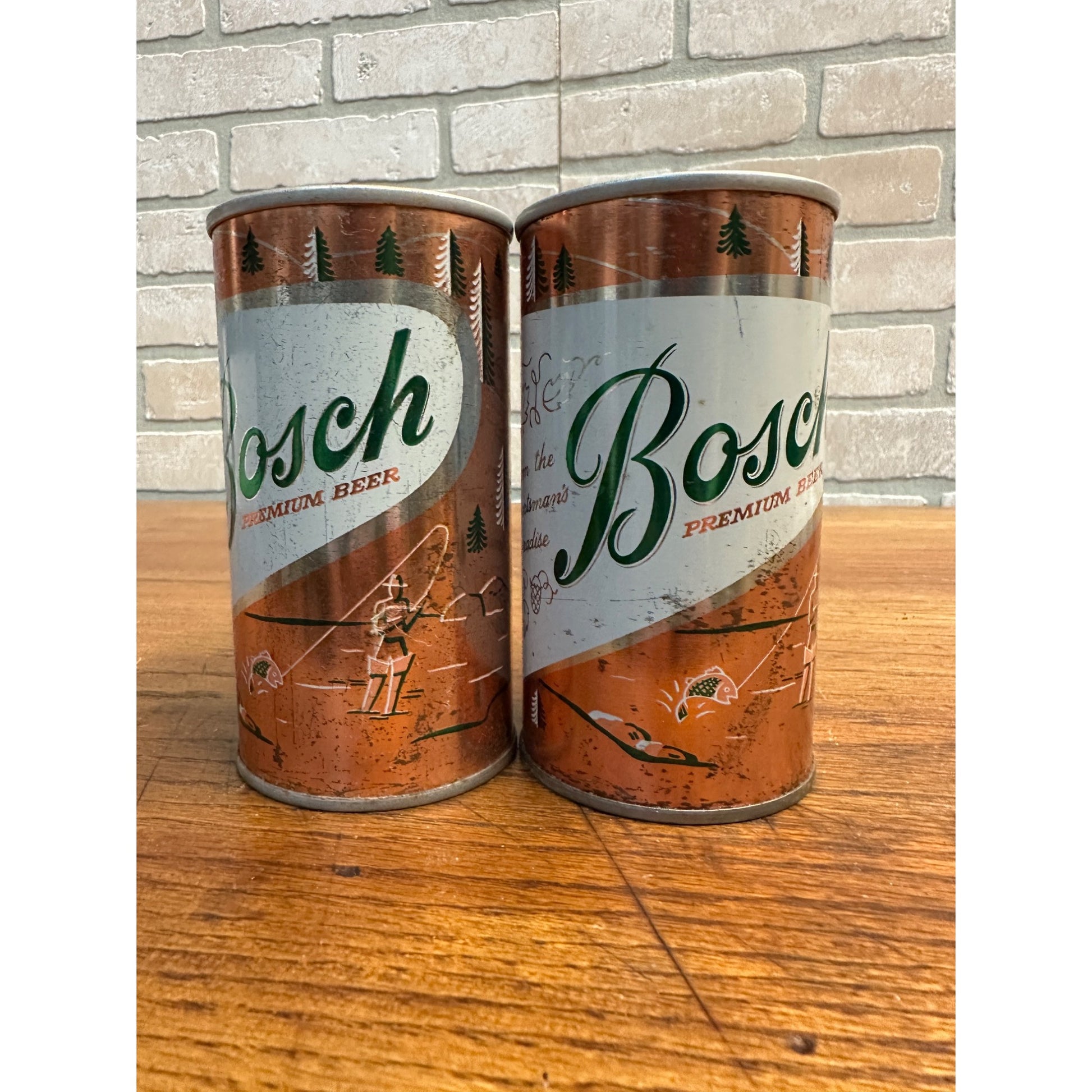 Pair Bosch Beer Cans Chippewa Falls Wis Fishing Gold
