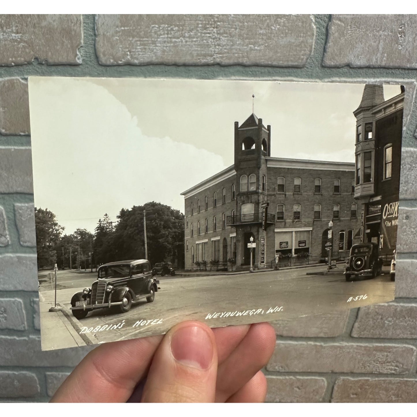 Weyauwega Wisconsin Hotel Dobbins RPPC Real Photo Vintage Postcard Wis WI