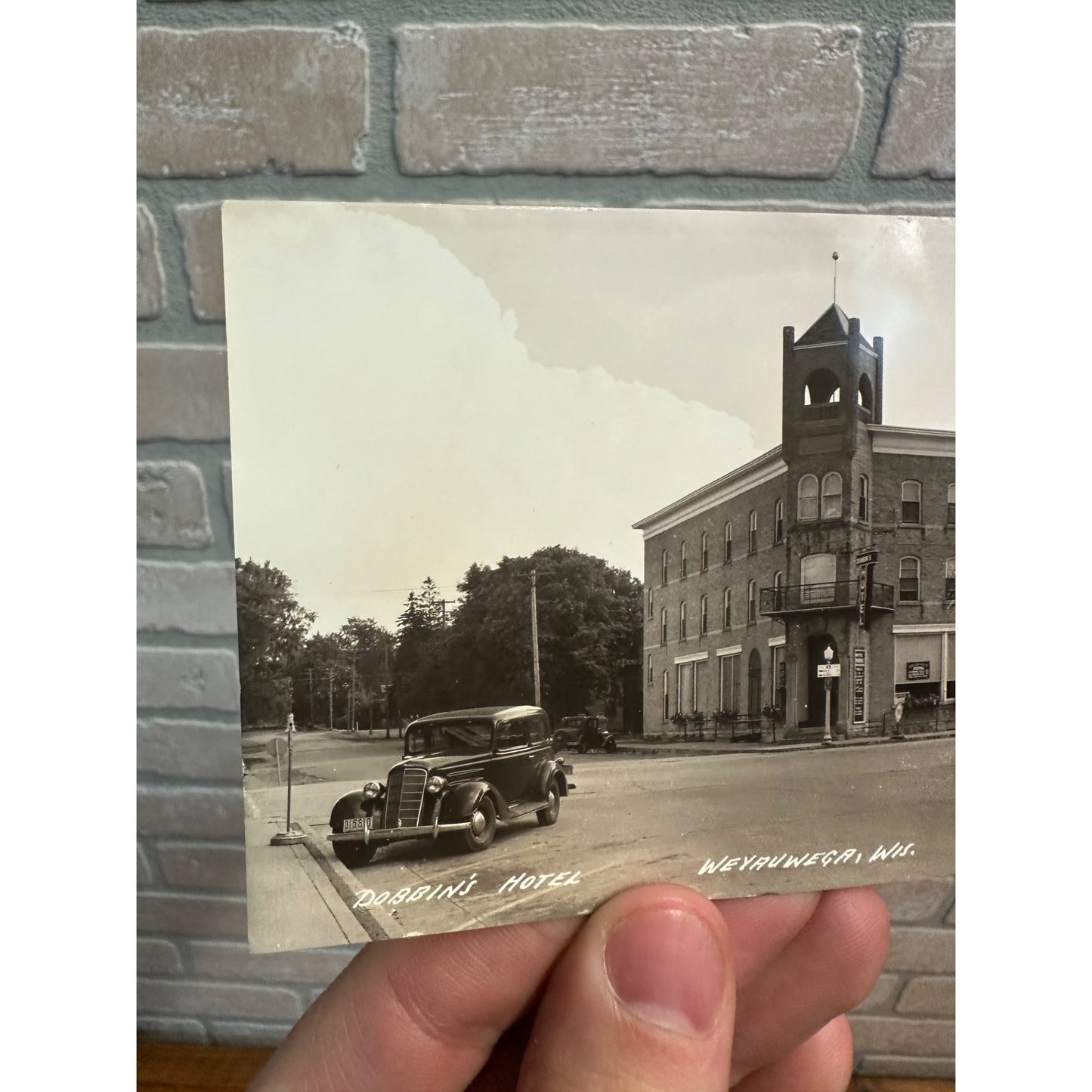 Weyauwega Wisconsin Hotel Dobbins RPPC Real Photo Vintage Postcard Wis WI