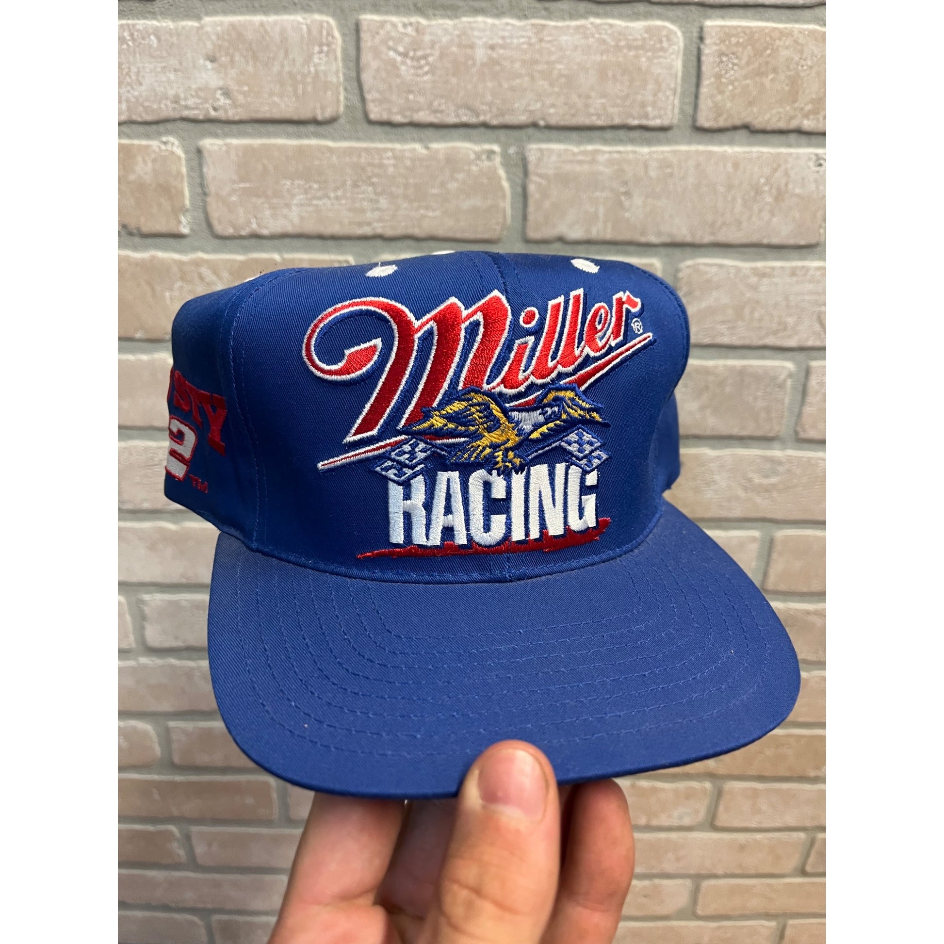 Vintage Miller Lite Racing Hat Cap NASCAR Rusty Wallace Snapback Blue Snapback 90s