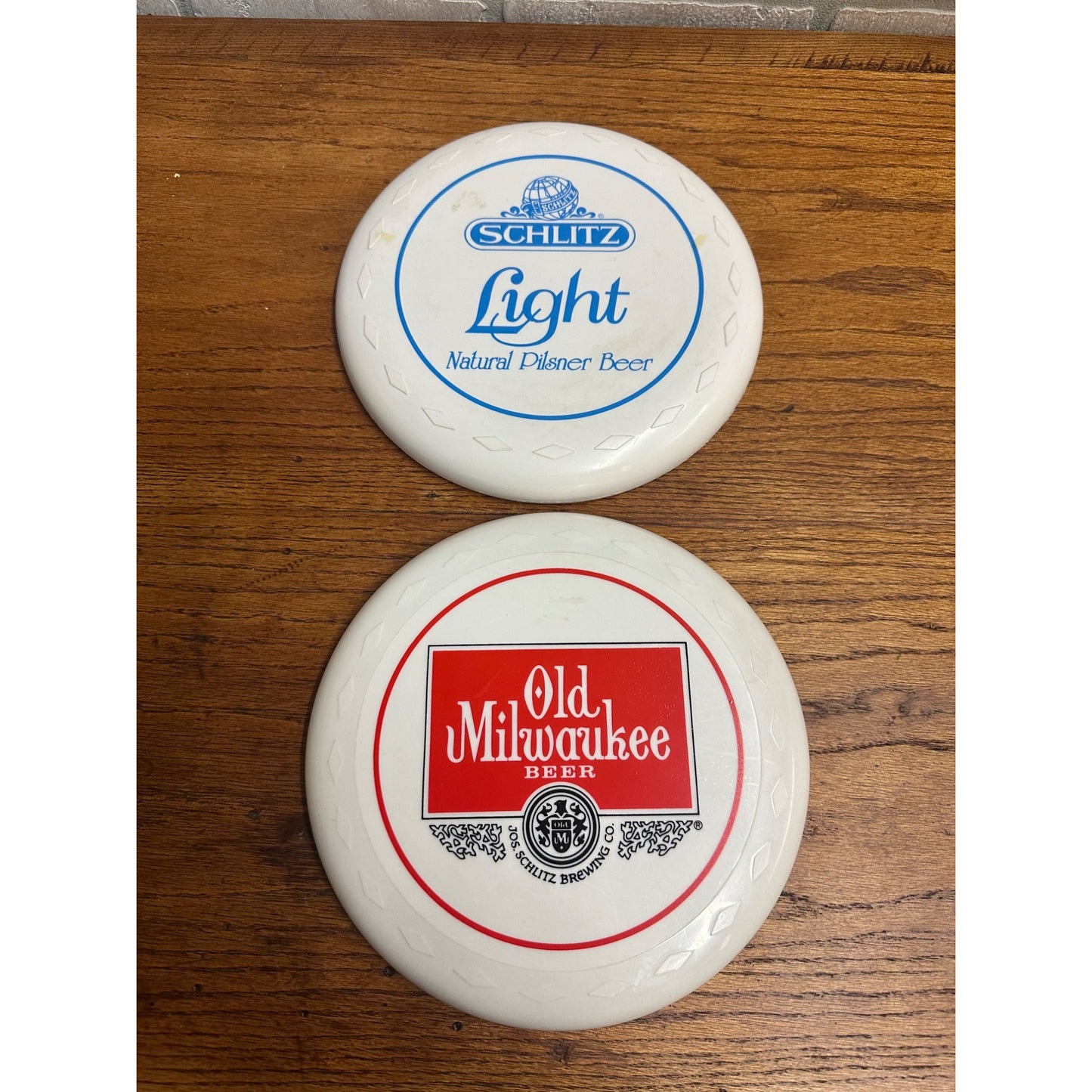 Vintage Old Milwaukee Beer & Schlitz Light Plastic 9" Promo Frisbees Discs