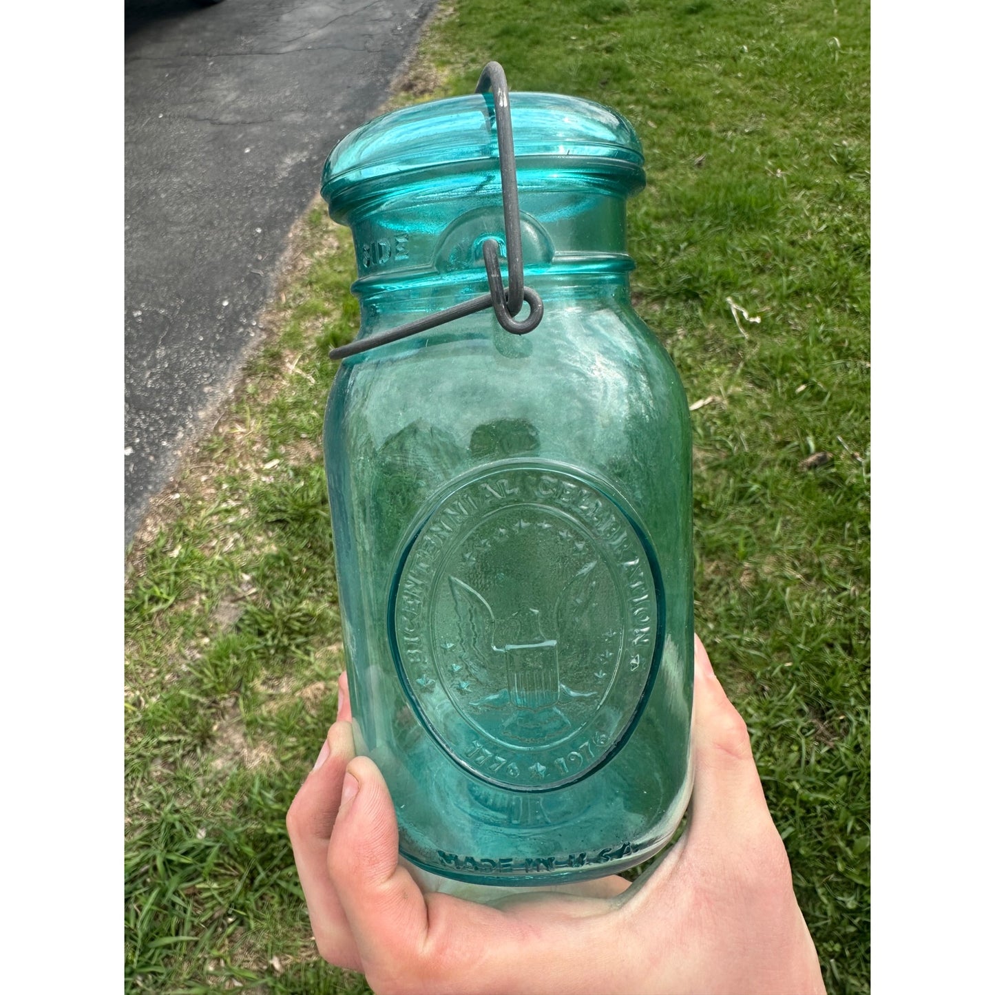 Vintage Ball Ideal Blue Aqua Mason Quart-Jar Bicentennial Celebration 1776-1976