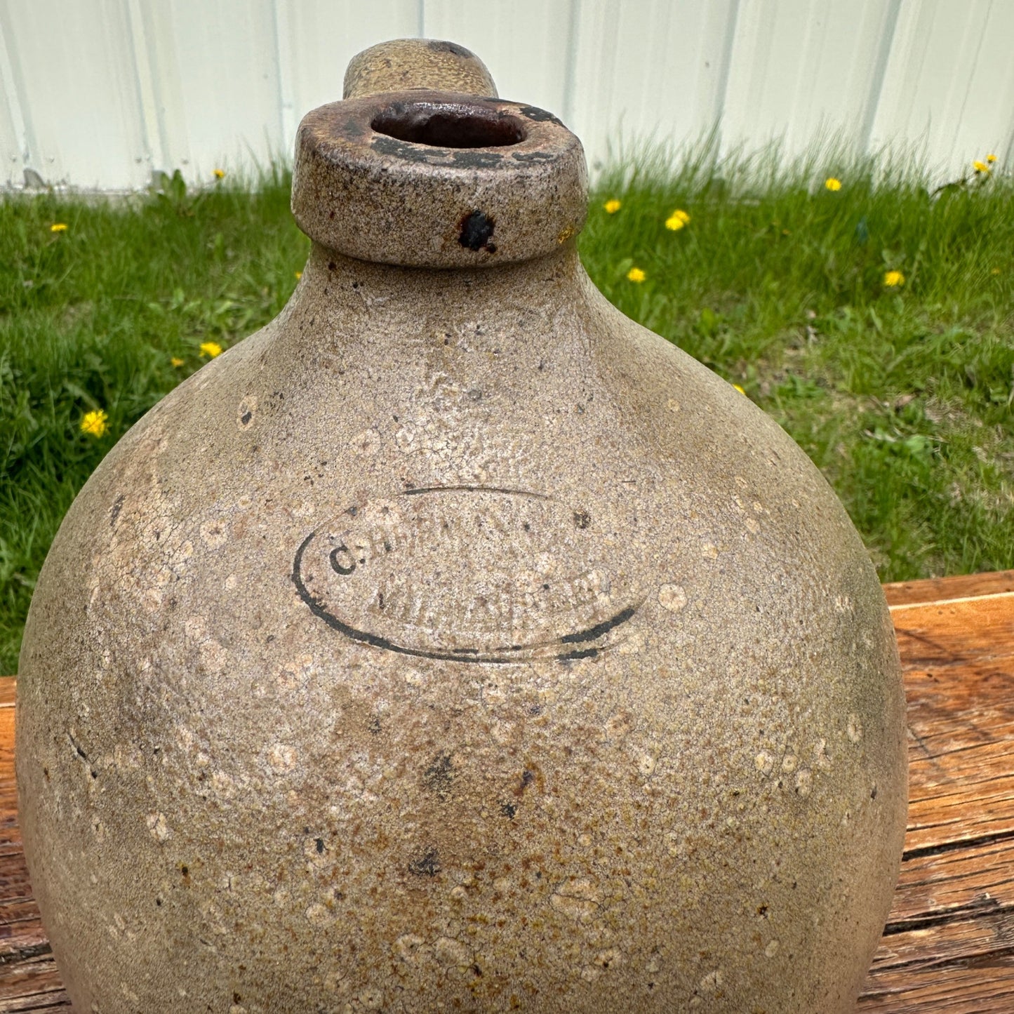 Antique 2 Gallon C. Hermann Milwaukee Stoneware Jug Ovoid Salt Glaze Early Pottery