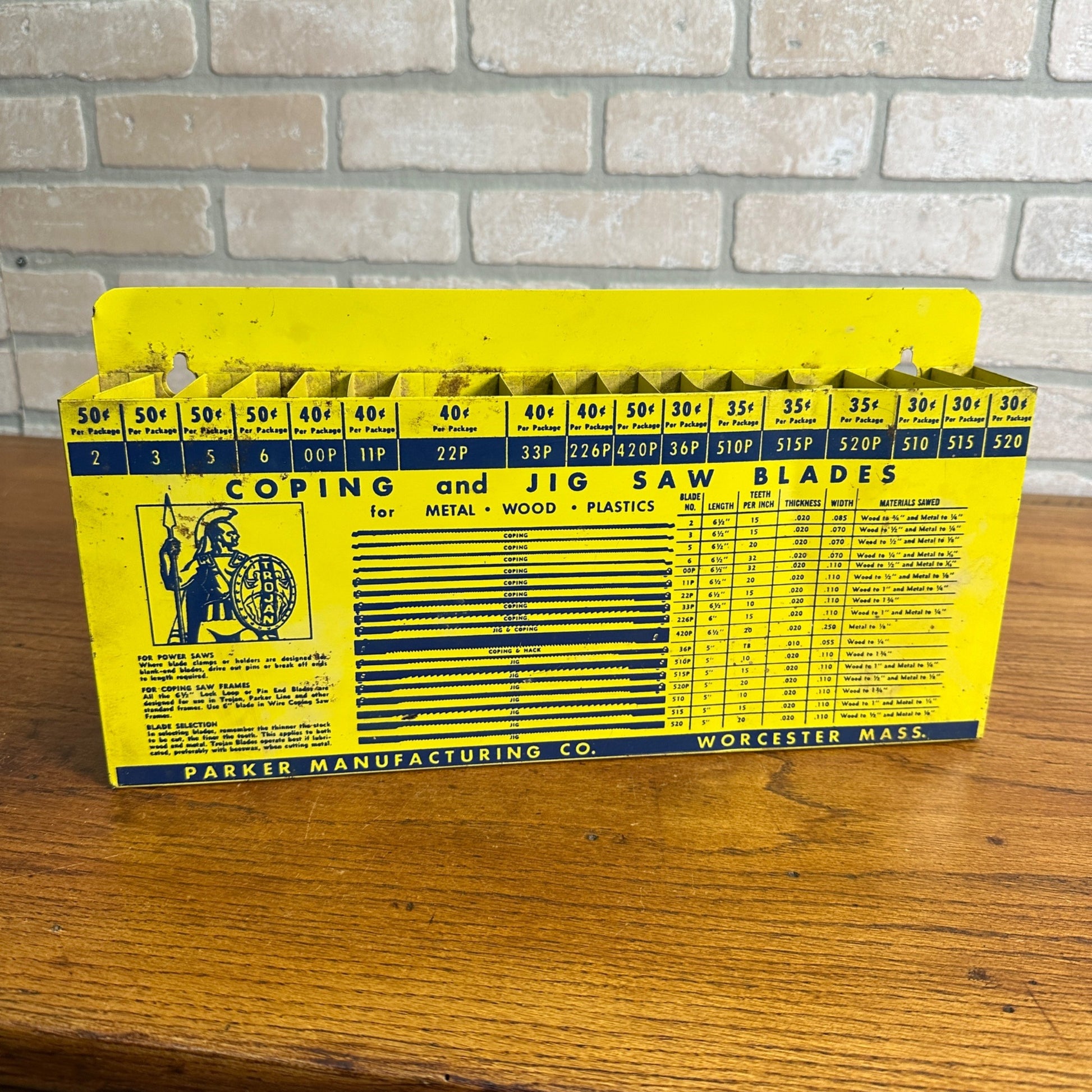 Parker Mfg. Co. Coping & Jig Blades Mercantile Store Saw Blade Display Vintage