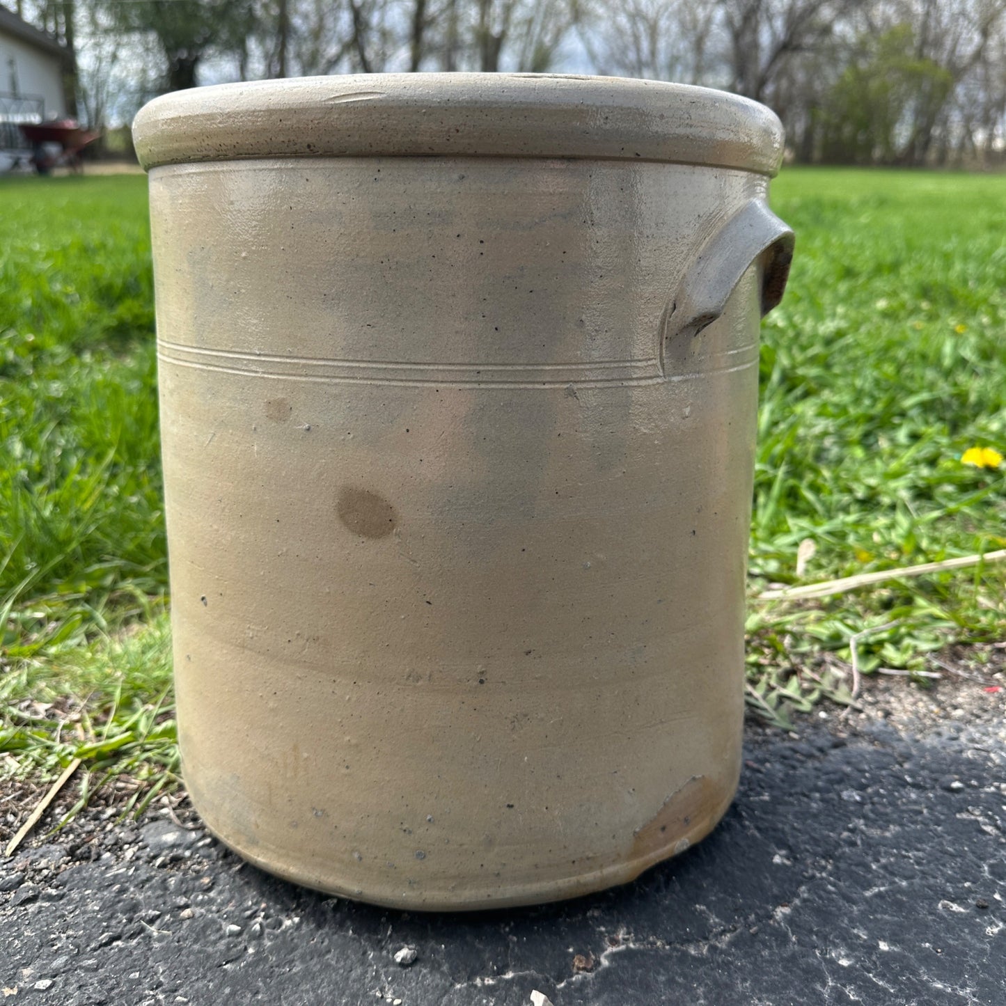 Antique 4 Gallon L.M. Pierron Milwaukee Wisconsin Stoneware Crock Salt Glaze