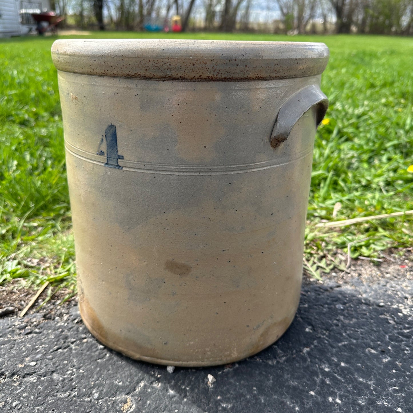 Antique 4 Gallon L.M. Pierron Milwaukee Wisconsin Stoneware Crock Salt Glaze