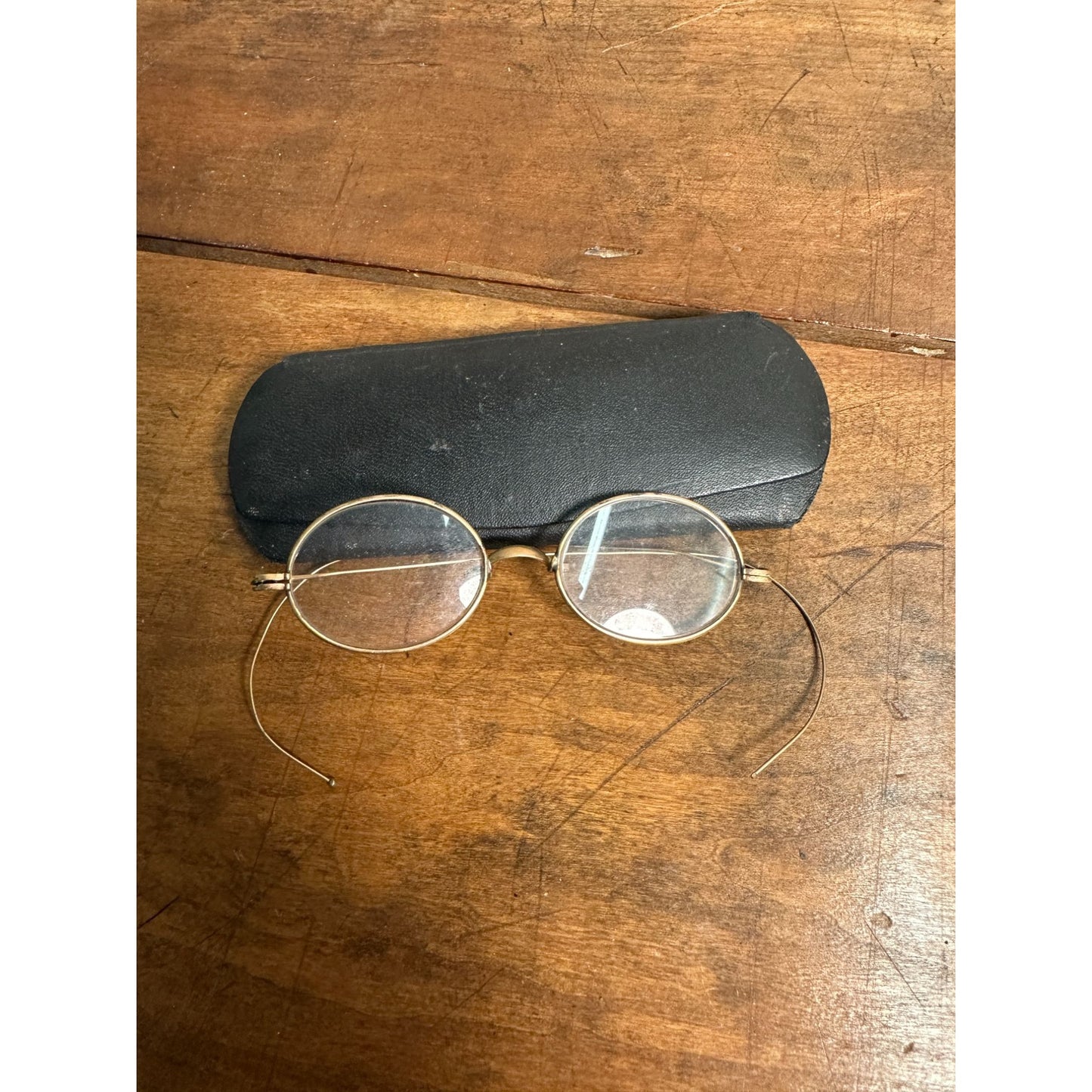 Antique Vintage GOLD Wire Rim Oval Eyeglasses Spectacles "Poco" + Case