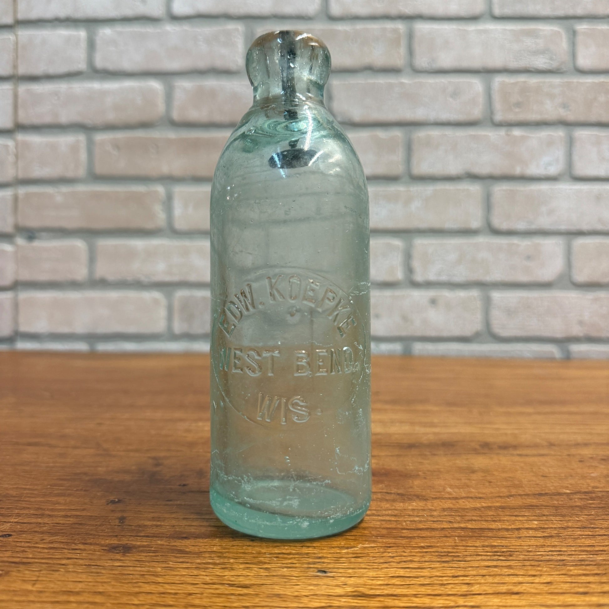 RARE Antique Edw. Koepke -- West Bend, Wis -- Hutchinson Soda Blob Bottle WI