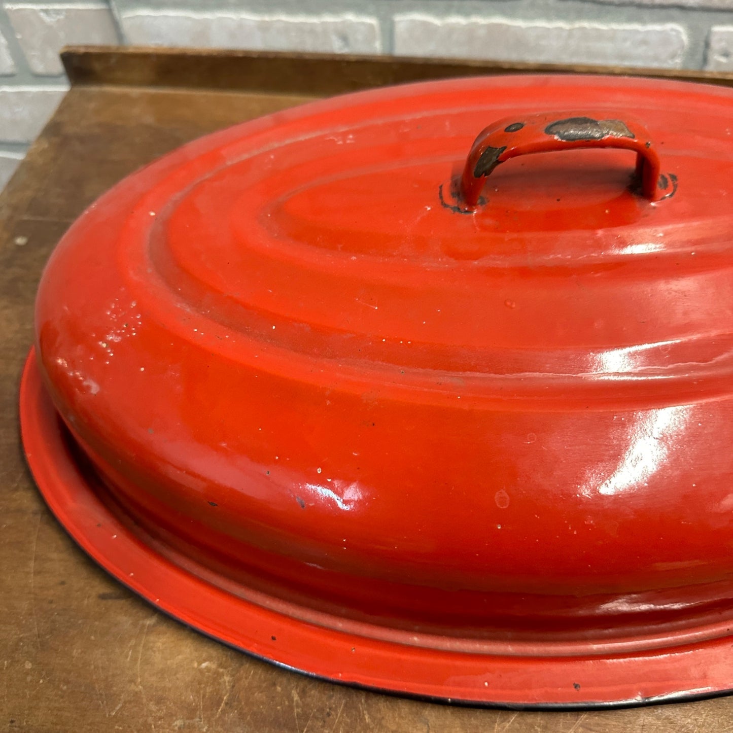 Antique Vintage Red & Black Enamelware Roaster Lid Replacement