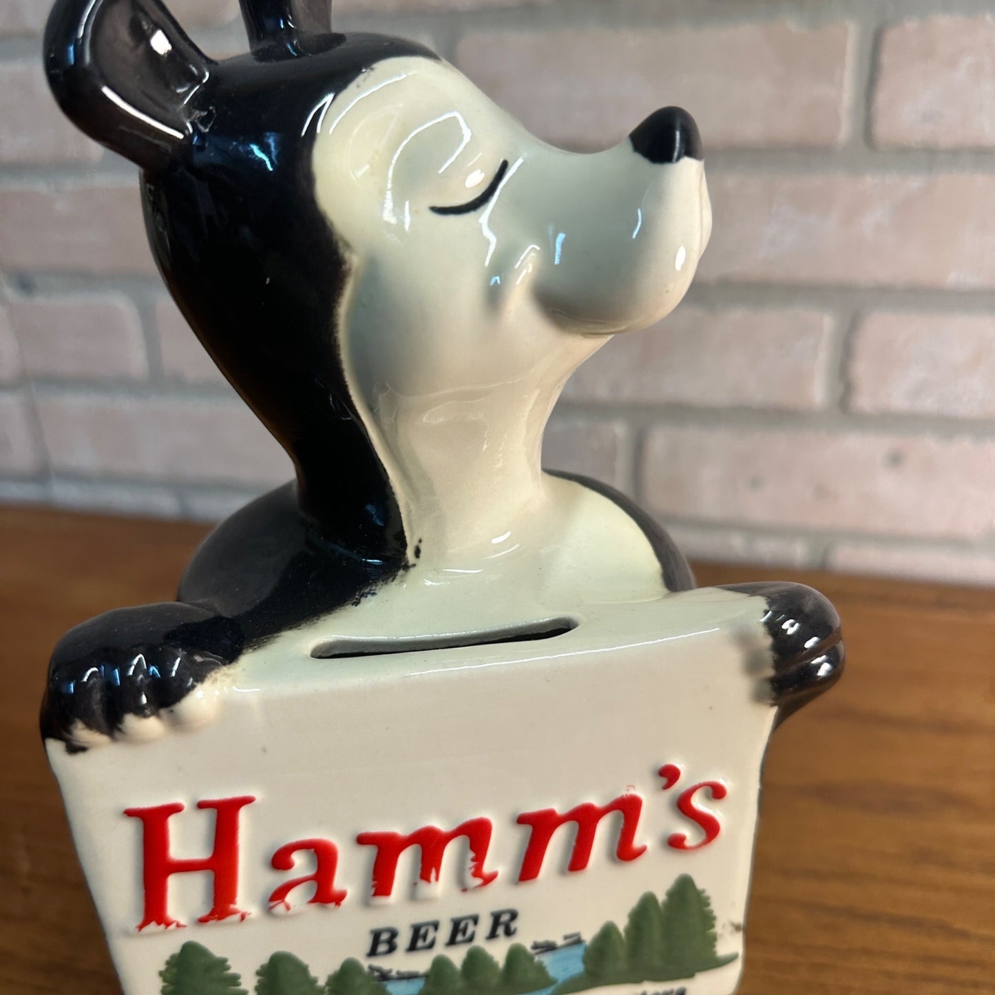 Rare Vintage 1950s Red Wing Pottery Hamm's Beer Bear Figural Ceramic Coin Bank 11.5"