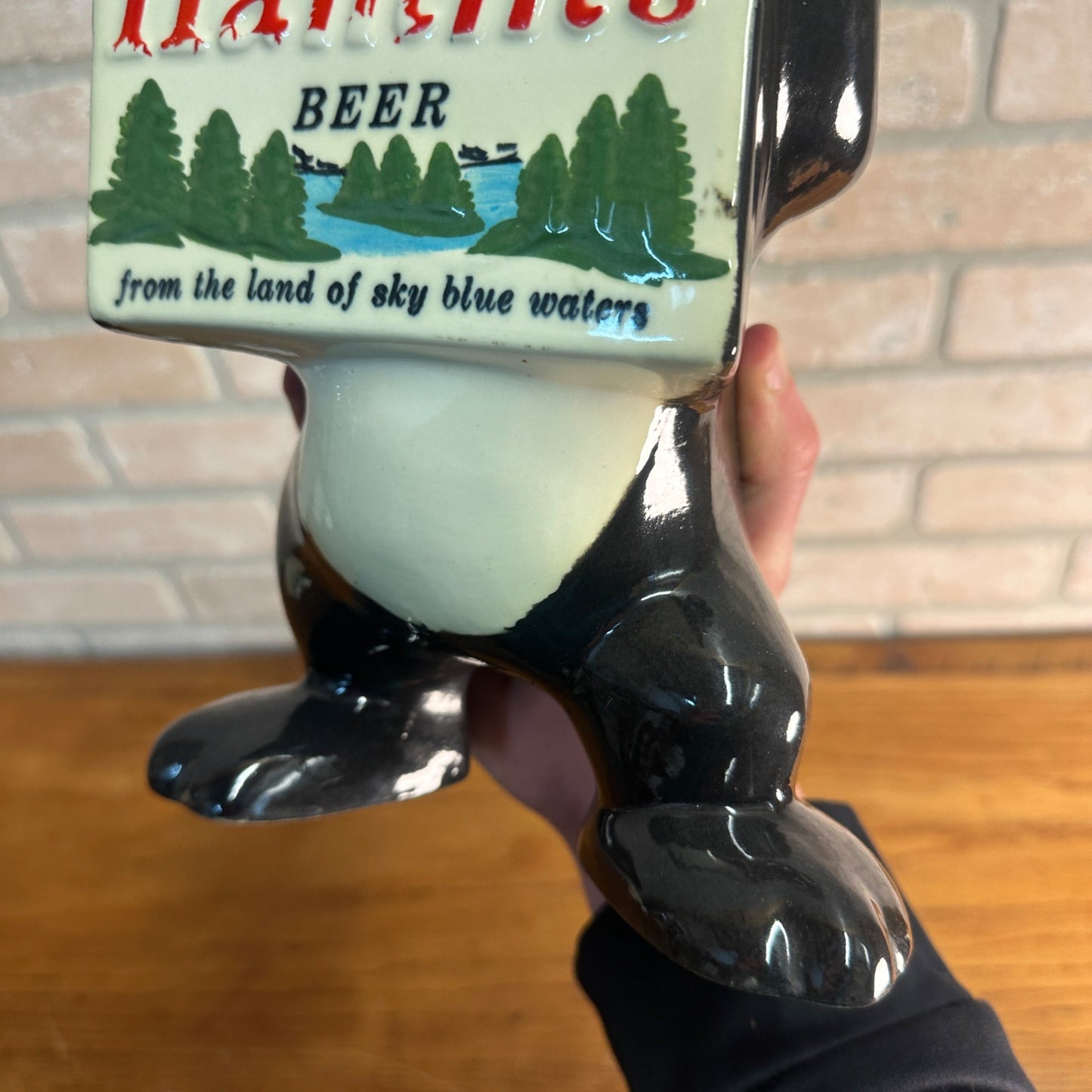 Rare Vintage 1950s Red Wing Pottery Hamm's Beer Bear Figural Ceramic Coin Bank 11.5"
