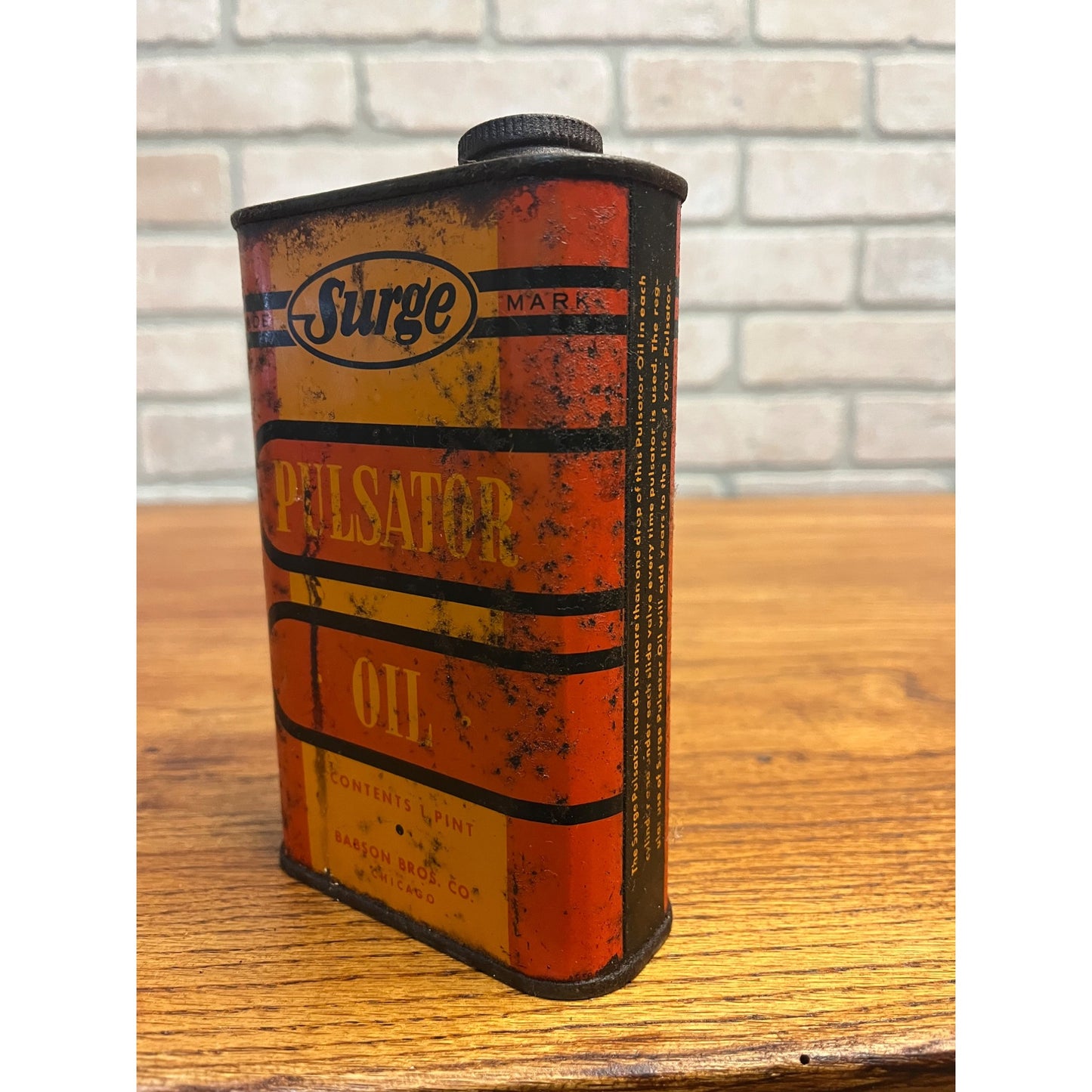 Vintage Surge Pulsator Oil 1 Pint Empty Can Farm Advertising Dairy Babson Bros Chicago