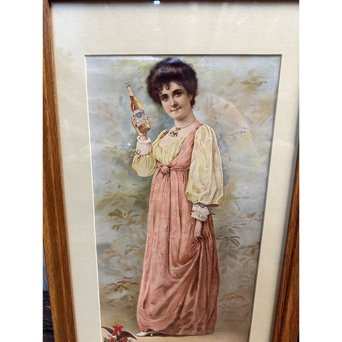 Vintage Budweiser Girls Advertising Beer Litho Prints Framed Repro Lot (2)