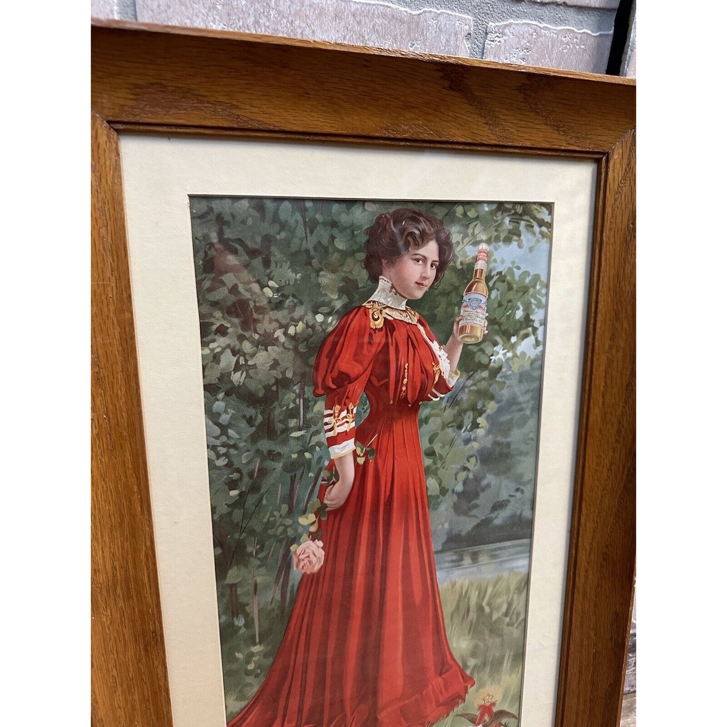 Vintage Budweiser Girls Advertising Beer Litho Prints Framed Repro Lot (2)