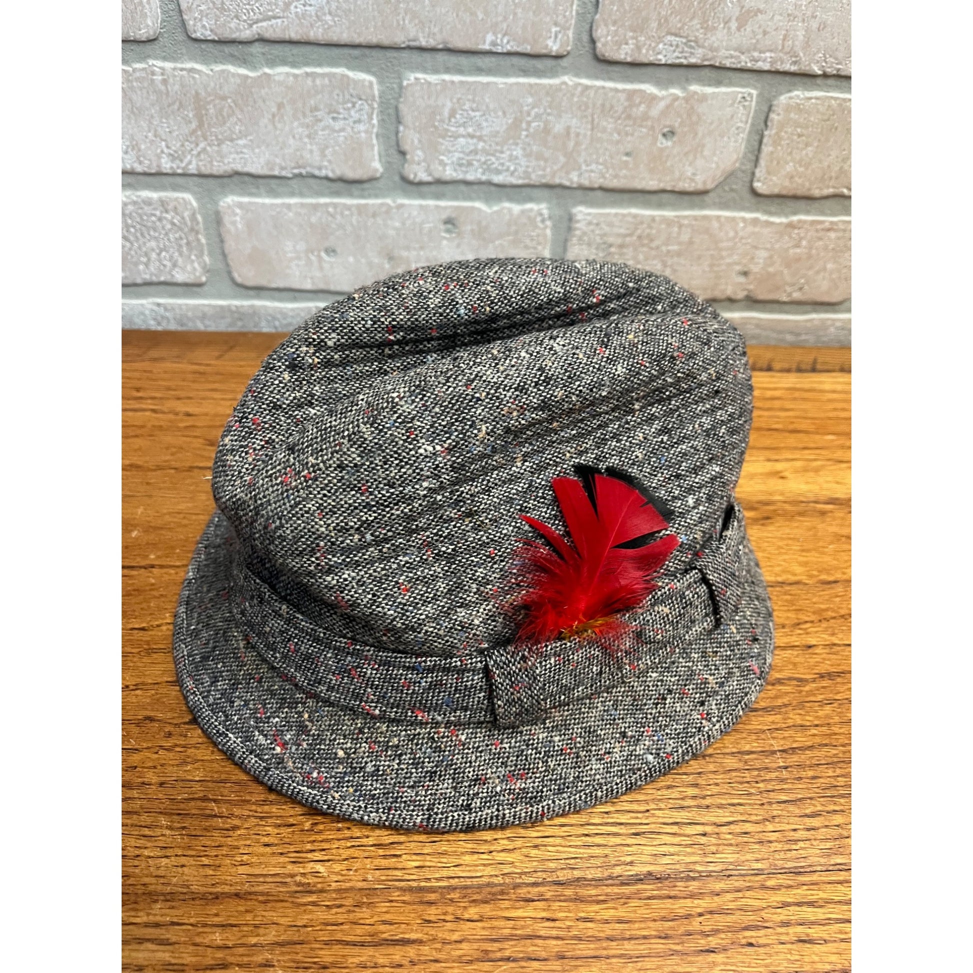 Vintage Country Gentlemen Traveler Curshable Tweed Men's Hat Red Feather 7-1/8