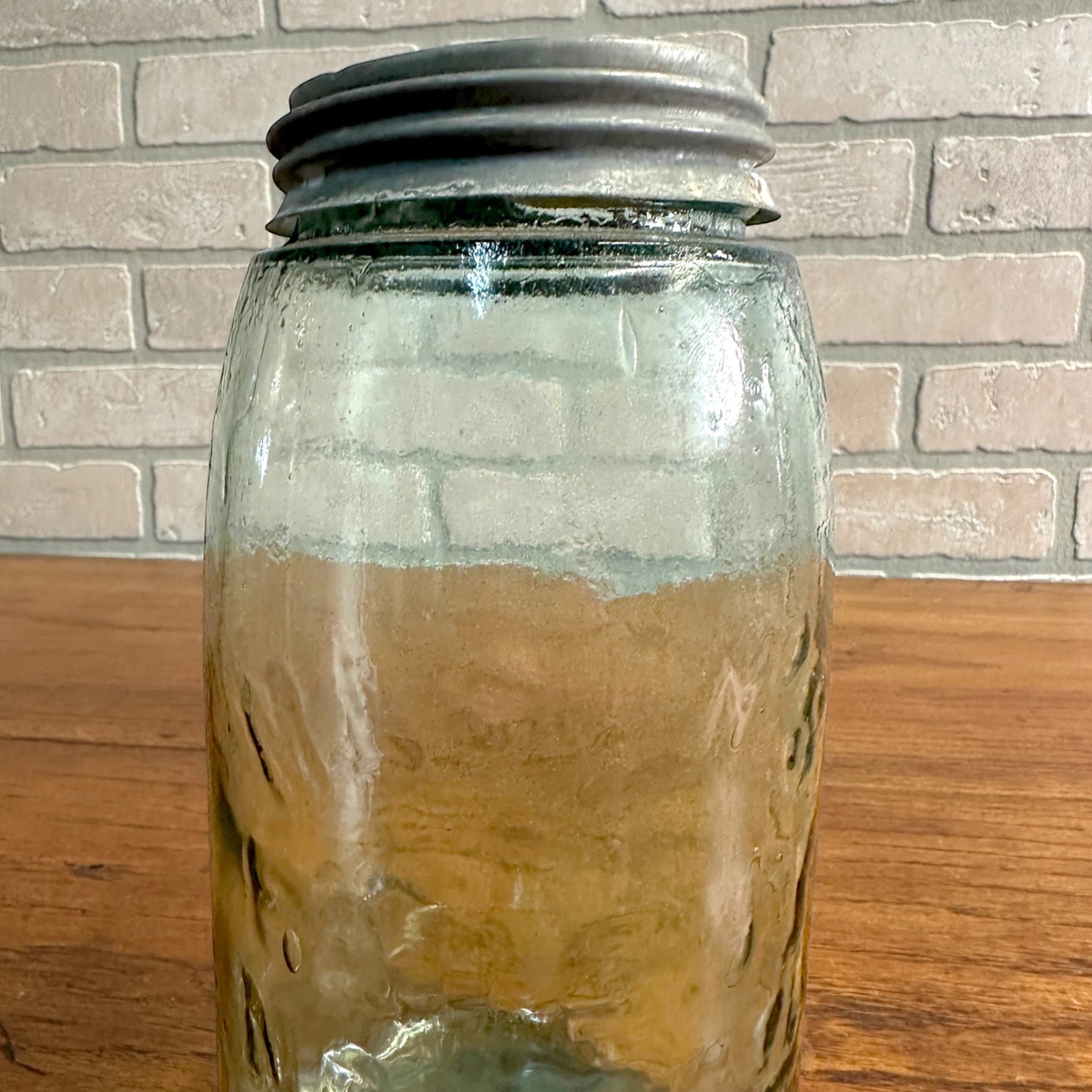 Masons Pat Nov 30th 1858 Large Bold Embossed Blue Mason Jar Green w/ Lid