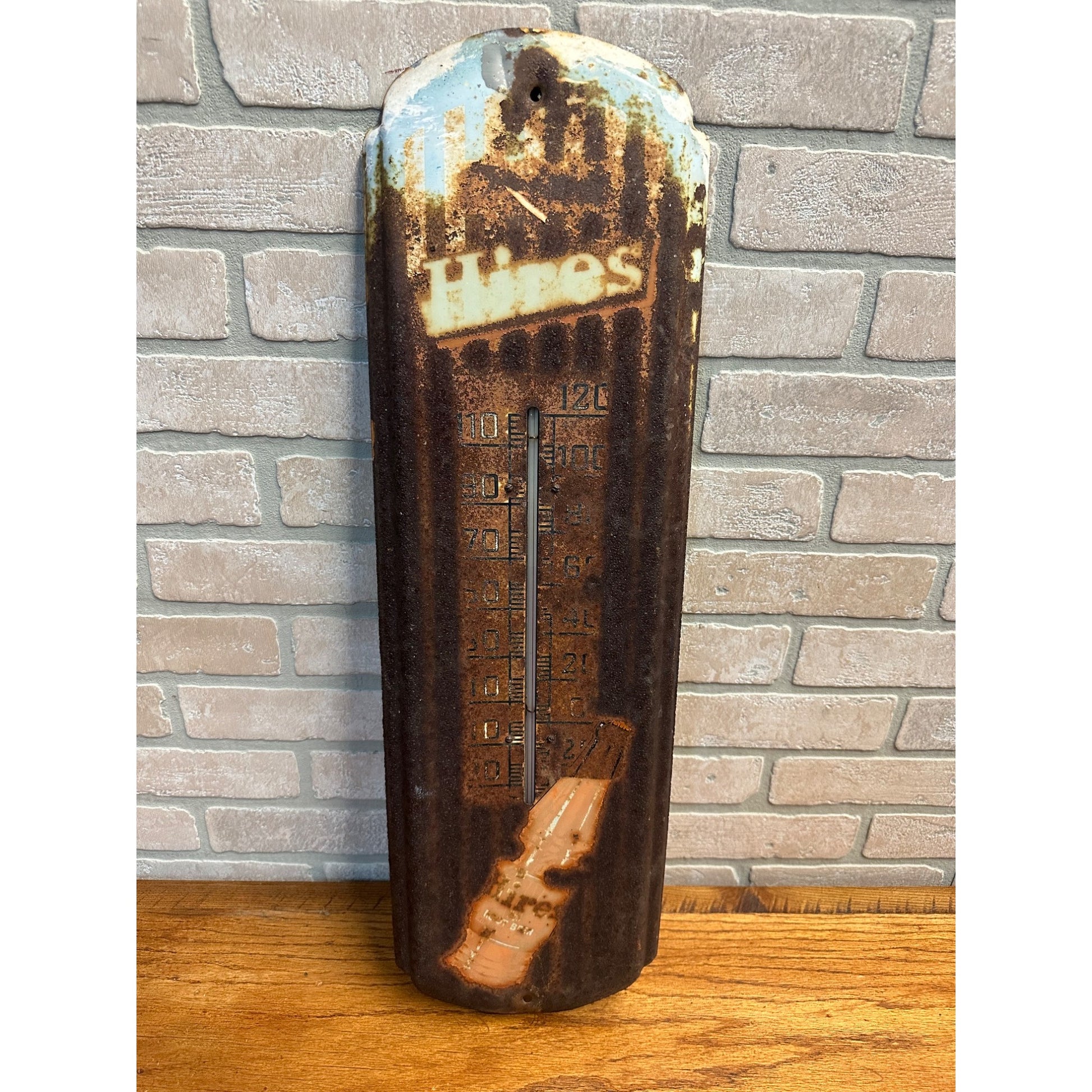 Vintage 1960s Hires Root Beer Metal Advertising Thermometer Rusty Patina