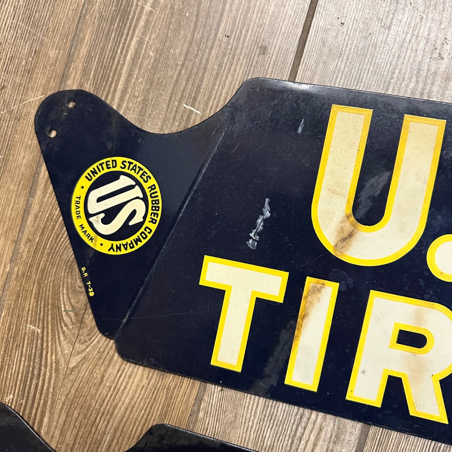 Vintage 1939 United States Rubber Co. US Tires Rack Tin Advertising Signs Pair (2)
