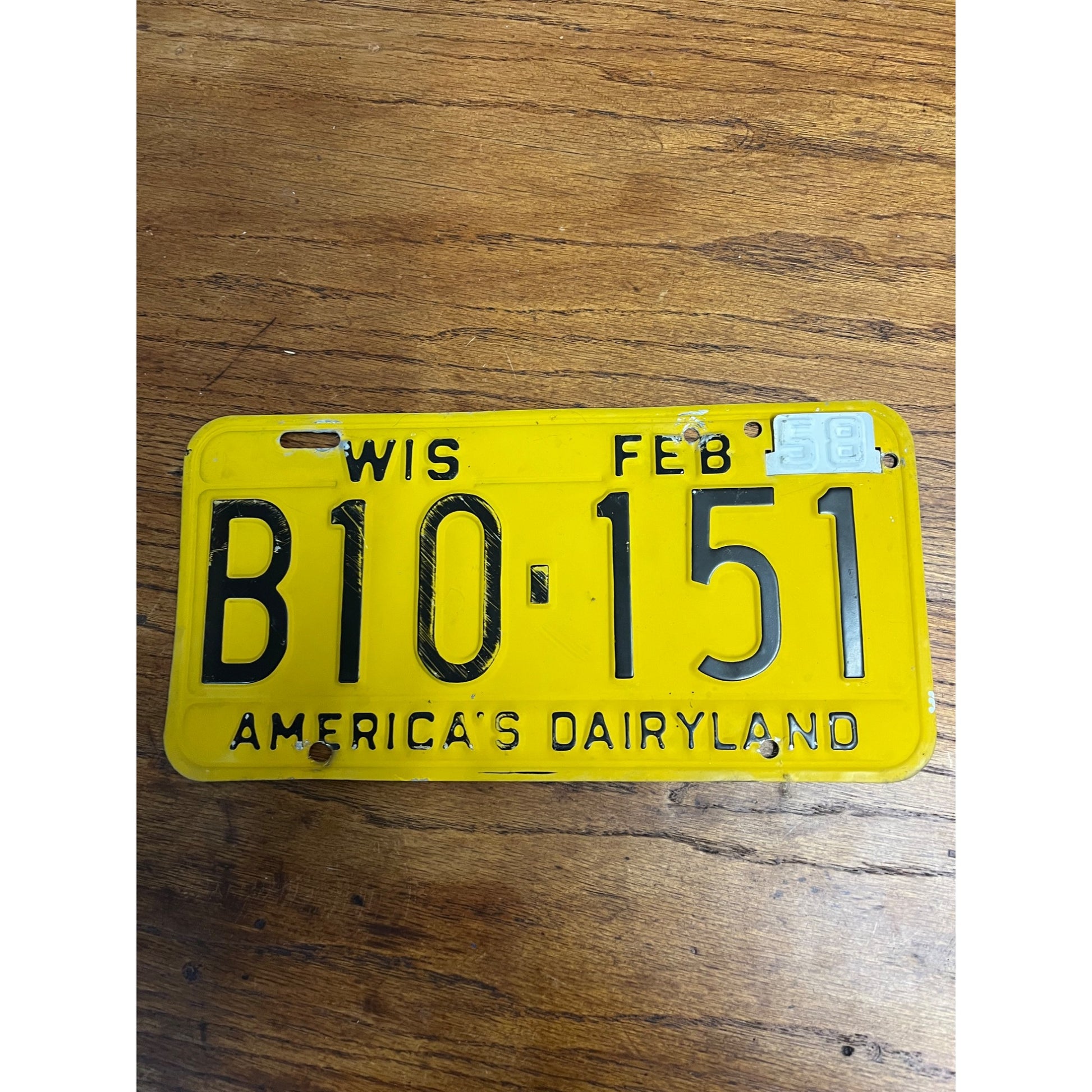 Original 1958 Wisconsin License Plate Embossed Metal Single America's Dairyland Tag