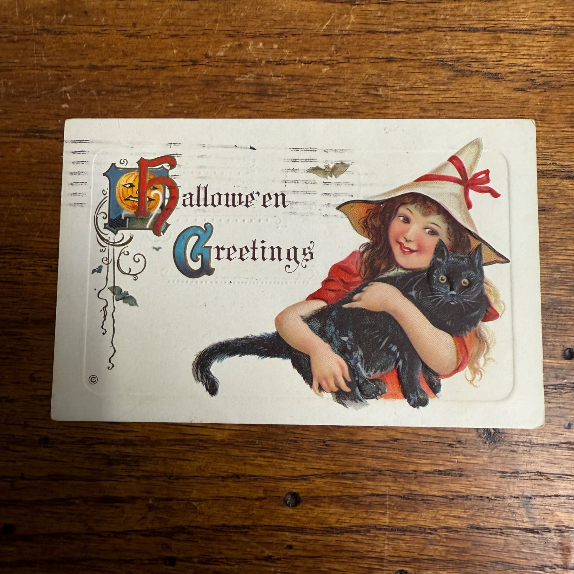 Halloween Girl with Black Cat Stecher Embossed c1913 Postcard Series 332F