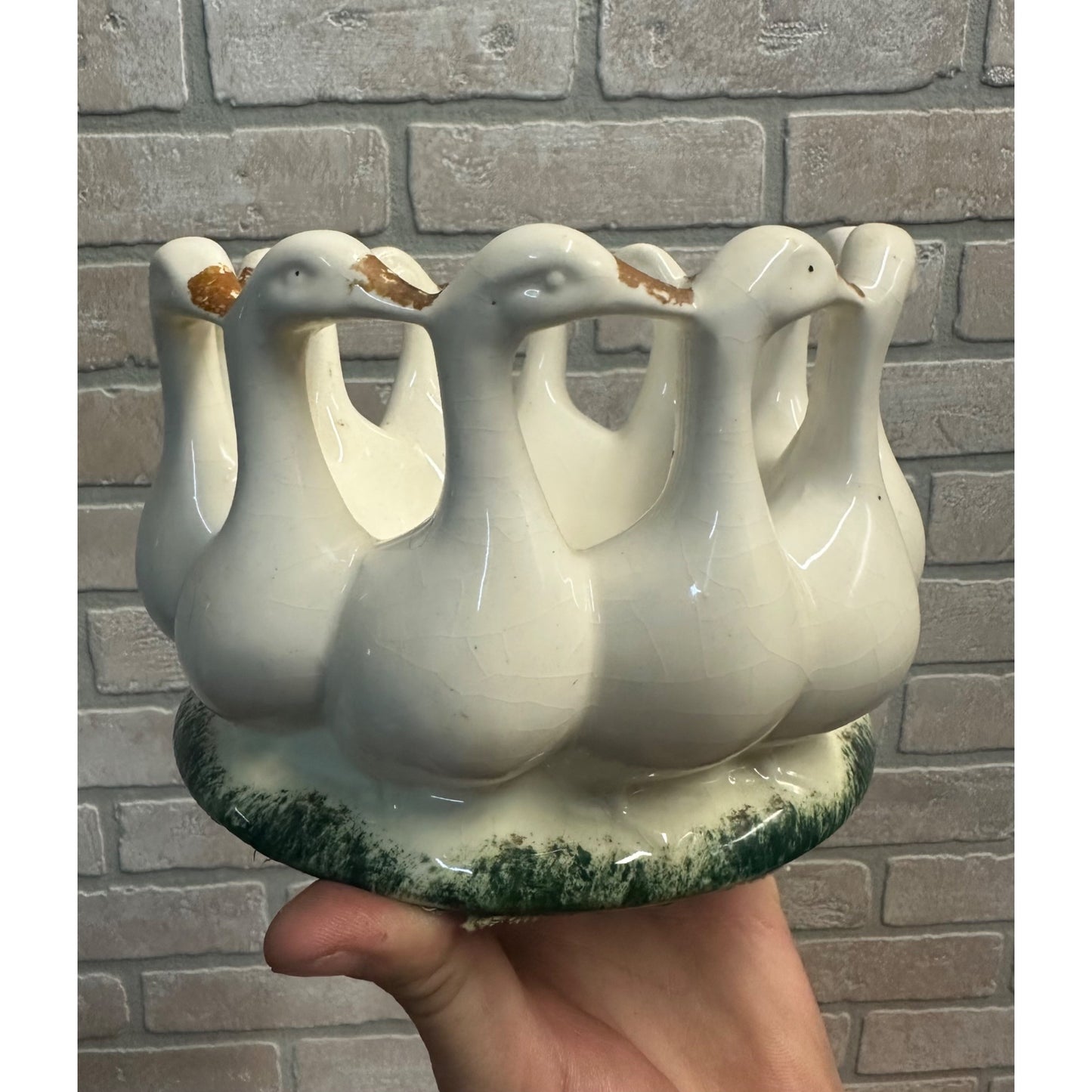 Vintage Porcelain Circle Of 12 Geese Centerpiece Fruit Bowl Made In Germany