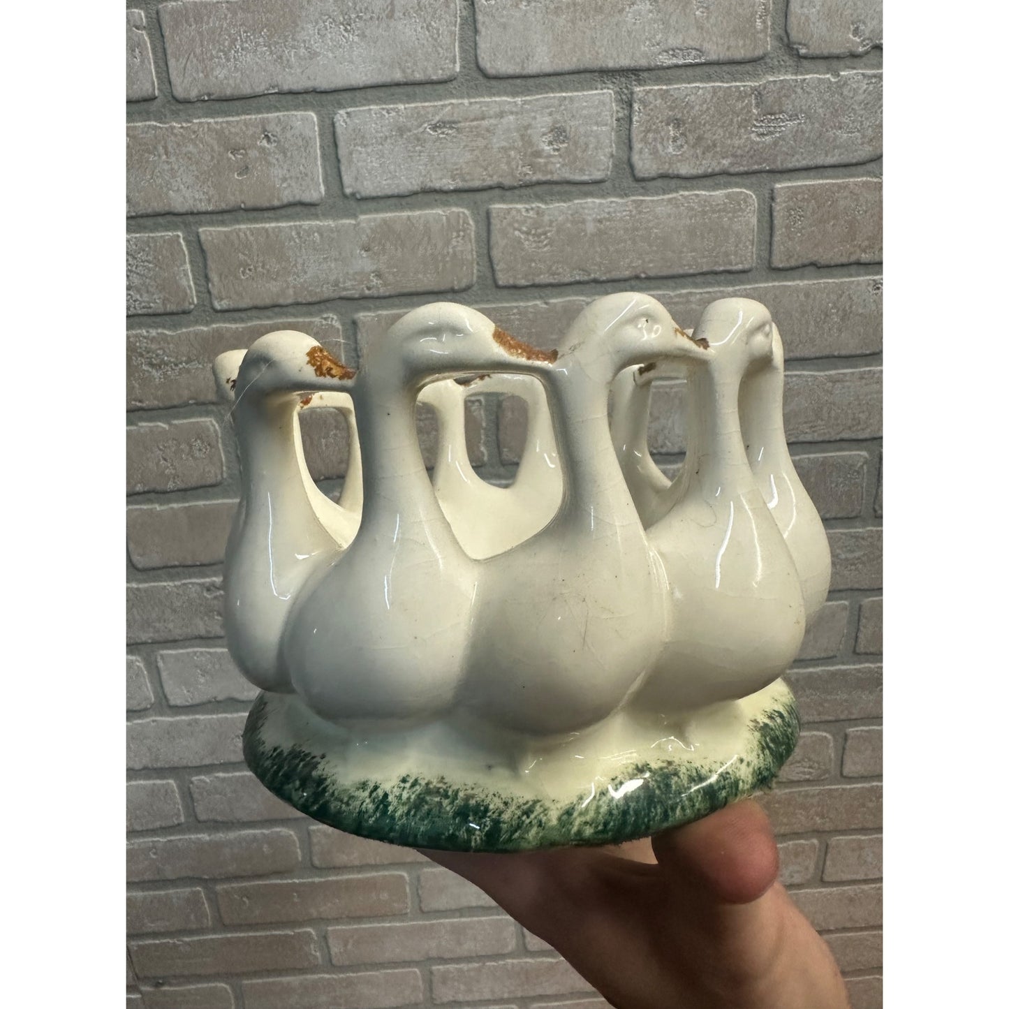 Vintage Porcelain Circle Of 12 Geese Centerpiece Fruit Bowl Made In Germany