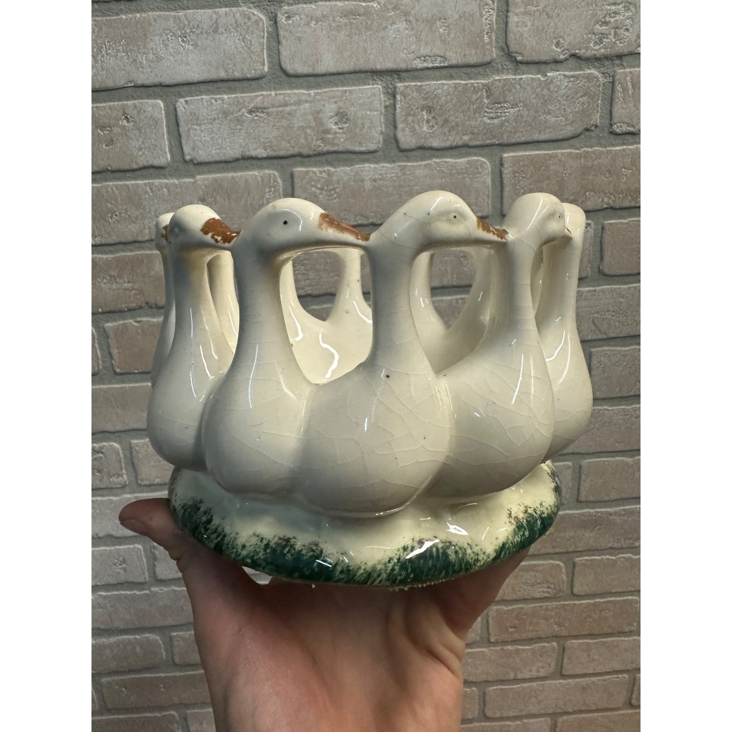 Vintage Porcelain Circle Of 12 Geese Centerpiece Fruit Bowl Made In Germany