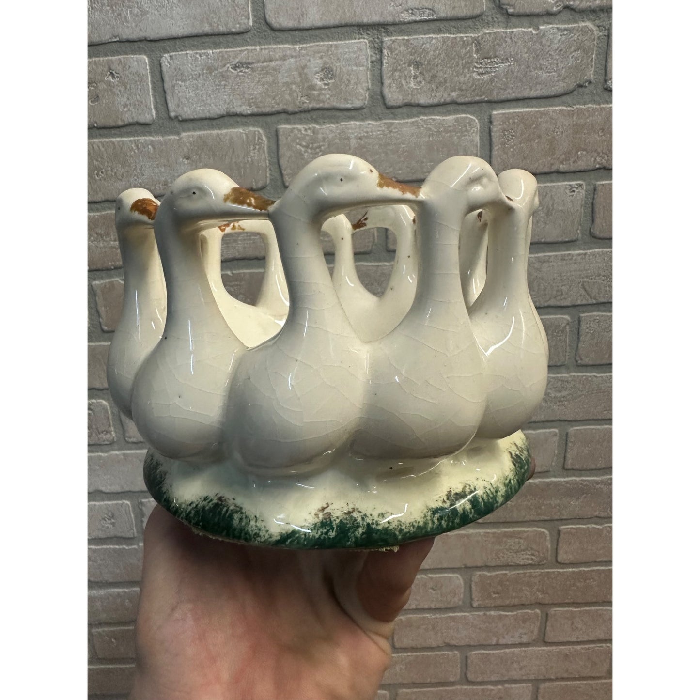 Vintage Porcelain Circle Of 12 Geese Centerpiece Fruit Bowl Made In Germany