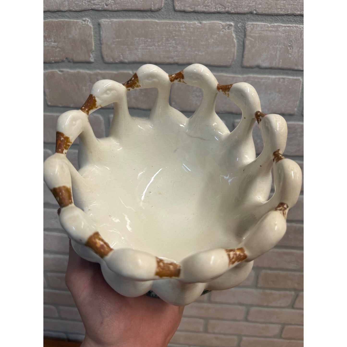 Vintage Porcelain Circle Of 12 Geese Centerpiece Fruit Bowl Made In Germany