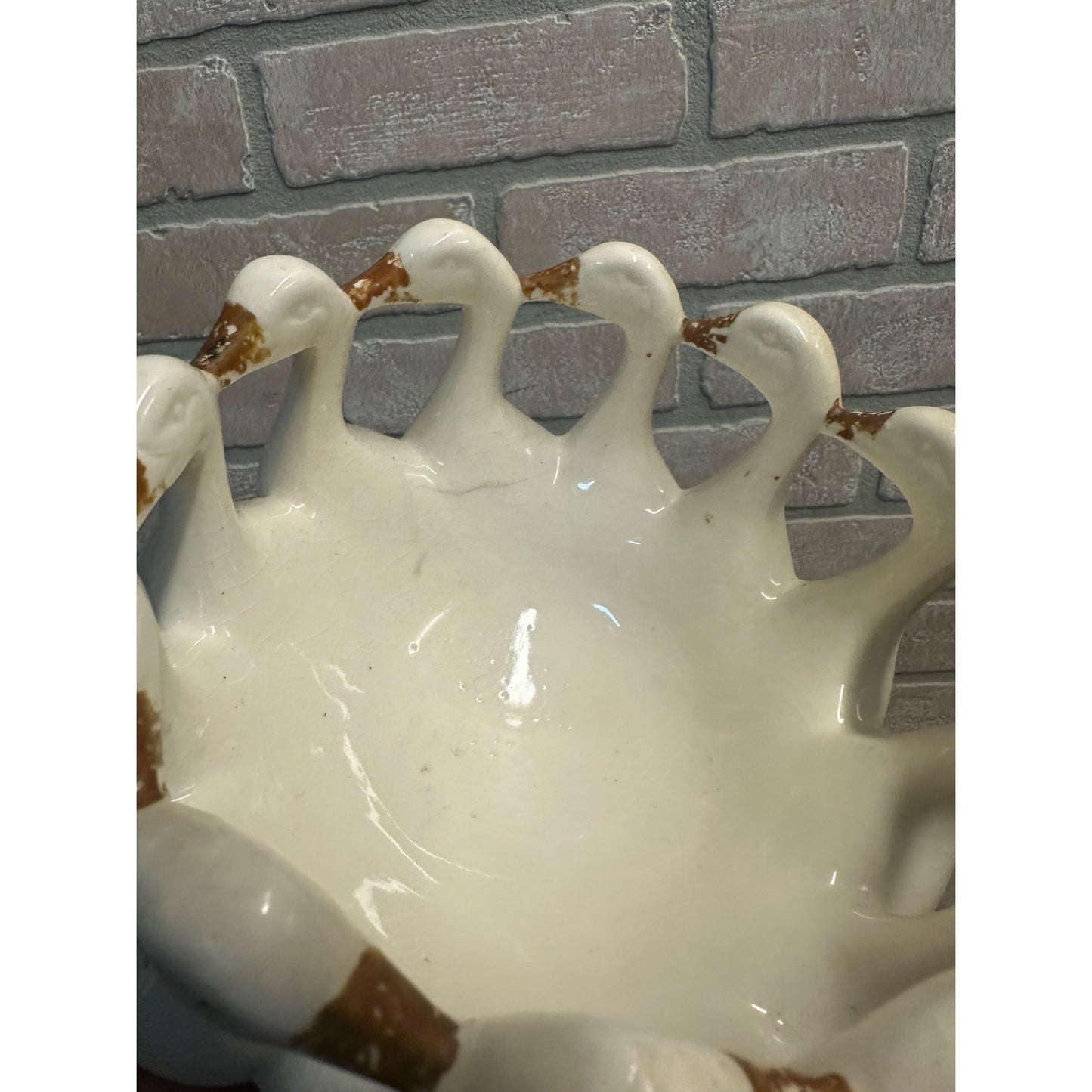Vintage Porcelain Circle Of 12 Geese Centerpiece Fruit Bowl Made In Germany