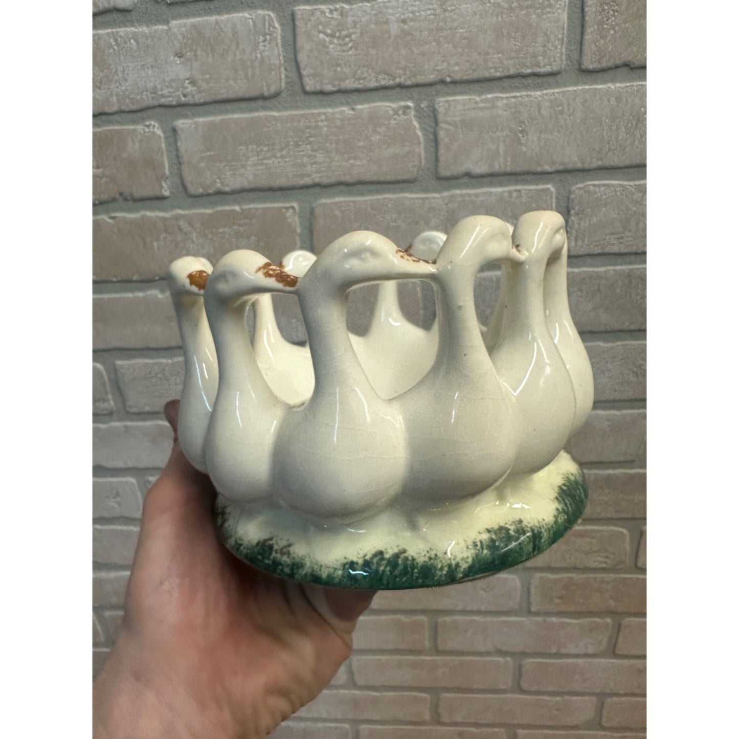 Vintage Porcelain Circle Of 12 Geese Centerpiece Fruit Bowl Made In Germany