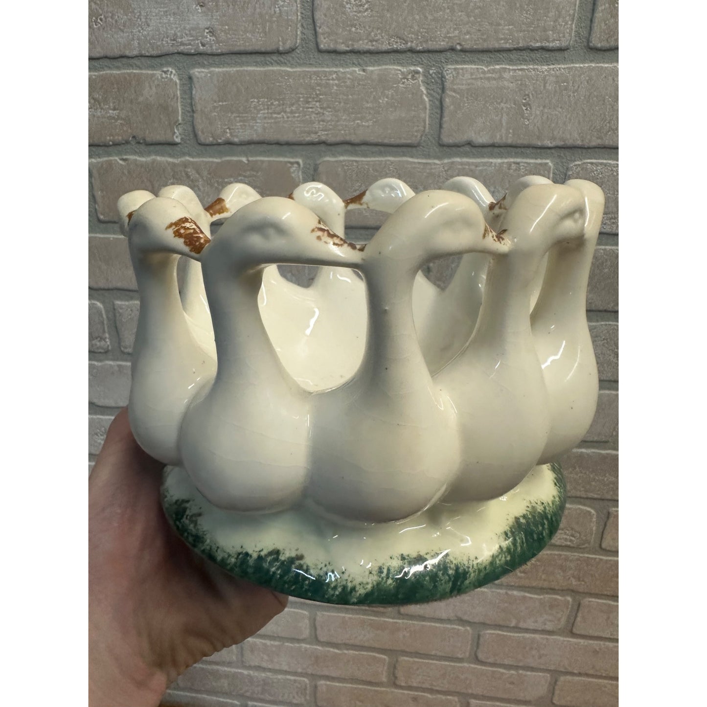 Vintage Porcelain Circle Of 12 Geese Centerpiece Fruit Bowl Made In Germany