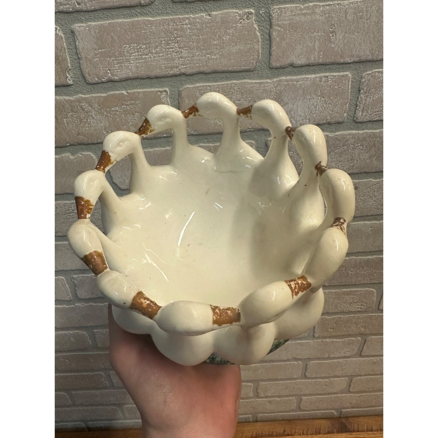 Vintage Porcelain Circle Of 12 Geese Centerpiece Fruit Bowl Made In Germany