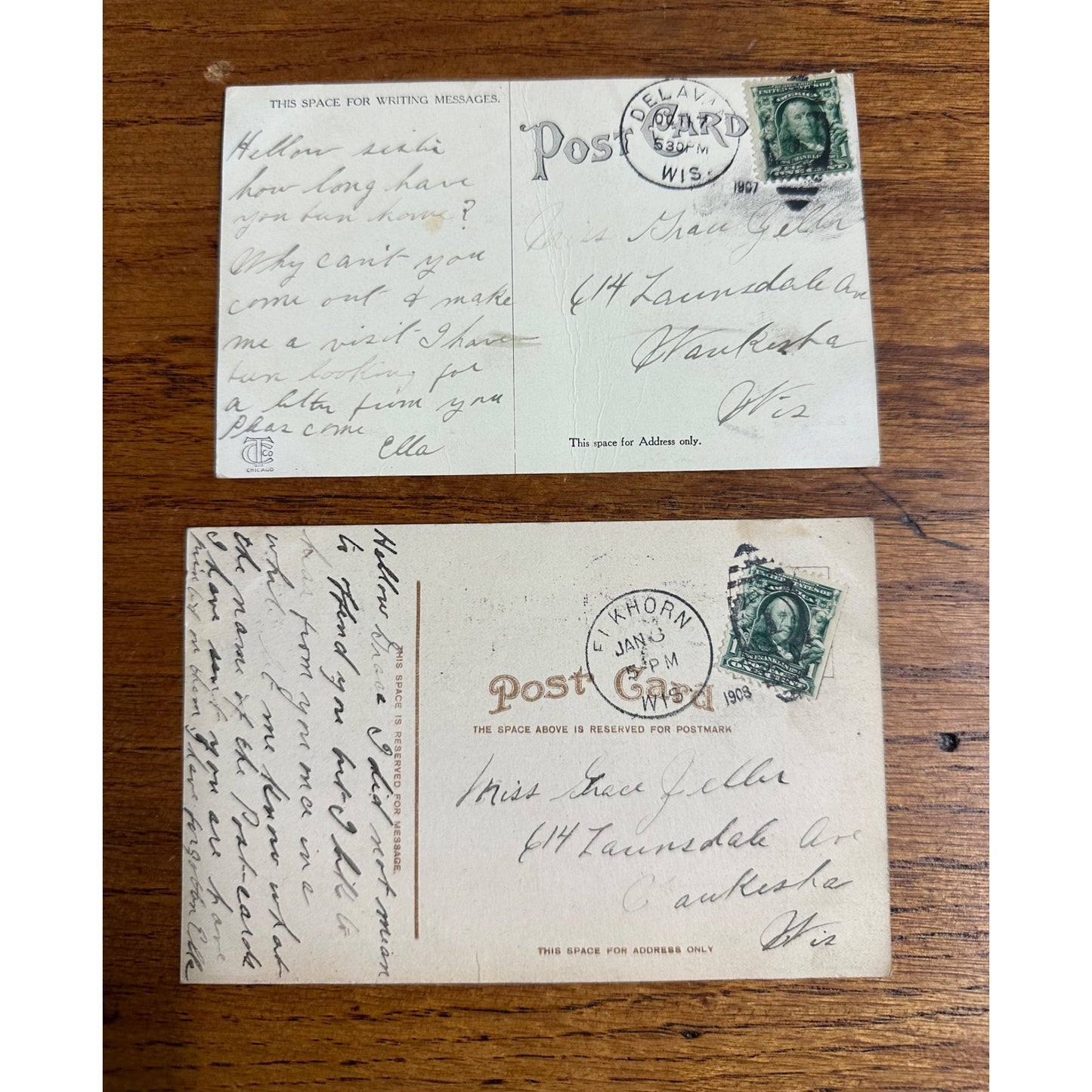 Vintage (2) Delavan Wisconsin Wis Original Postcards Walworth Ave Highland Park Lake