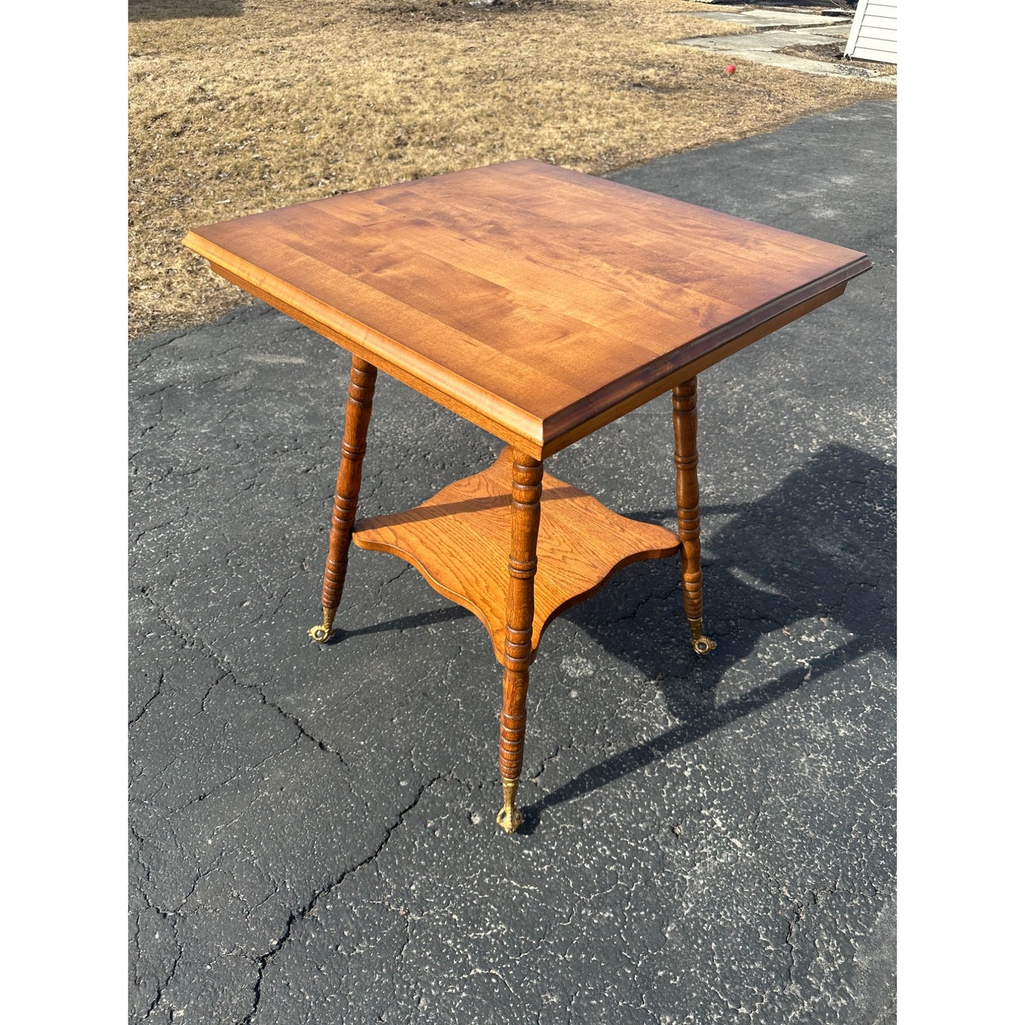 Antique Victorian Square Wood Parlor Table w/ Eagle & Glass Ball Feet