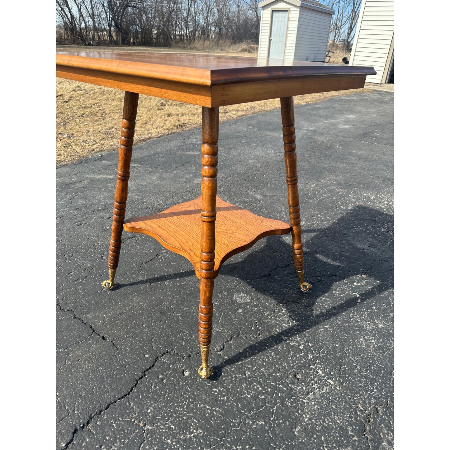 Antique Victorian Square Wood Parlor Table w/ Eagle & Glass Ball Feet