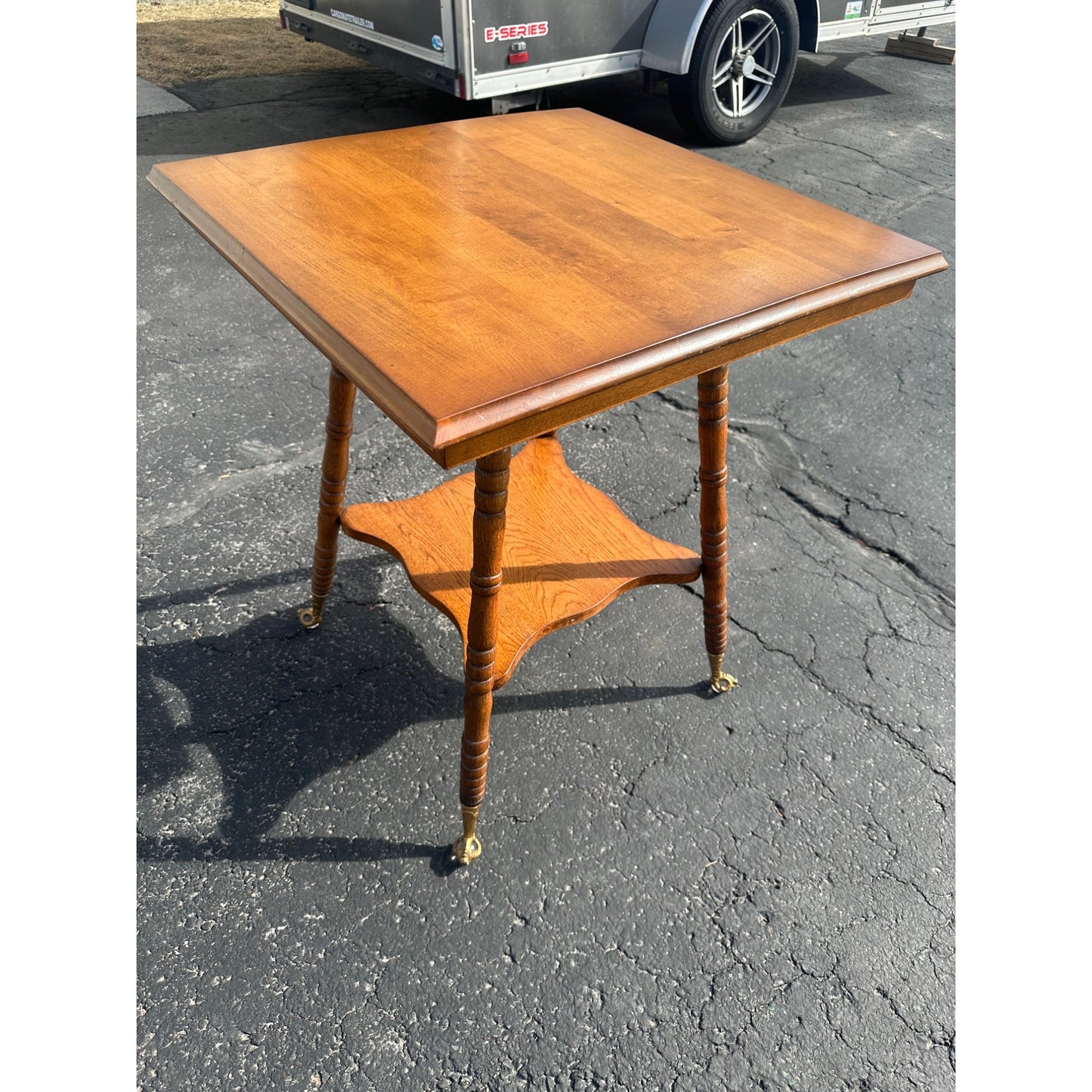 Antique Victorian Square Wood Parlor Table w/ Eagle & Glass Ball Feet